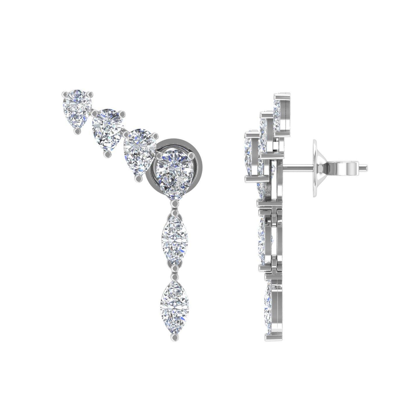 0.90 Carat Pear & Marquise Diamond Earrings 18 Karat White Gold Handmade Jewelry For Sale 3