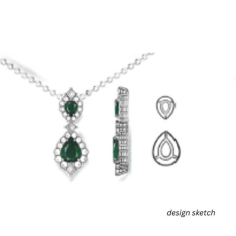 Ciondolo con smeraldo a forma di pera da 0,90 carati e aureola di diamanti da 0,70 carati in 18W/Y ref1312 in vendita 3