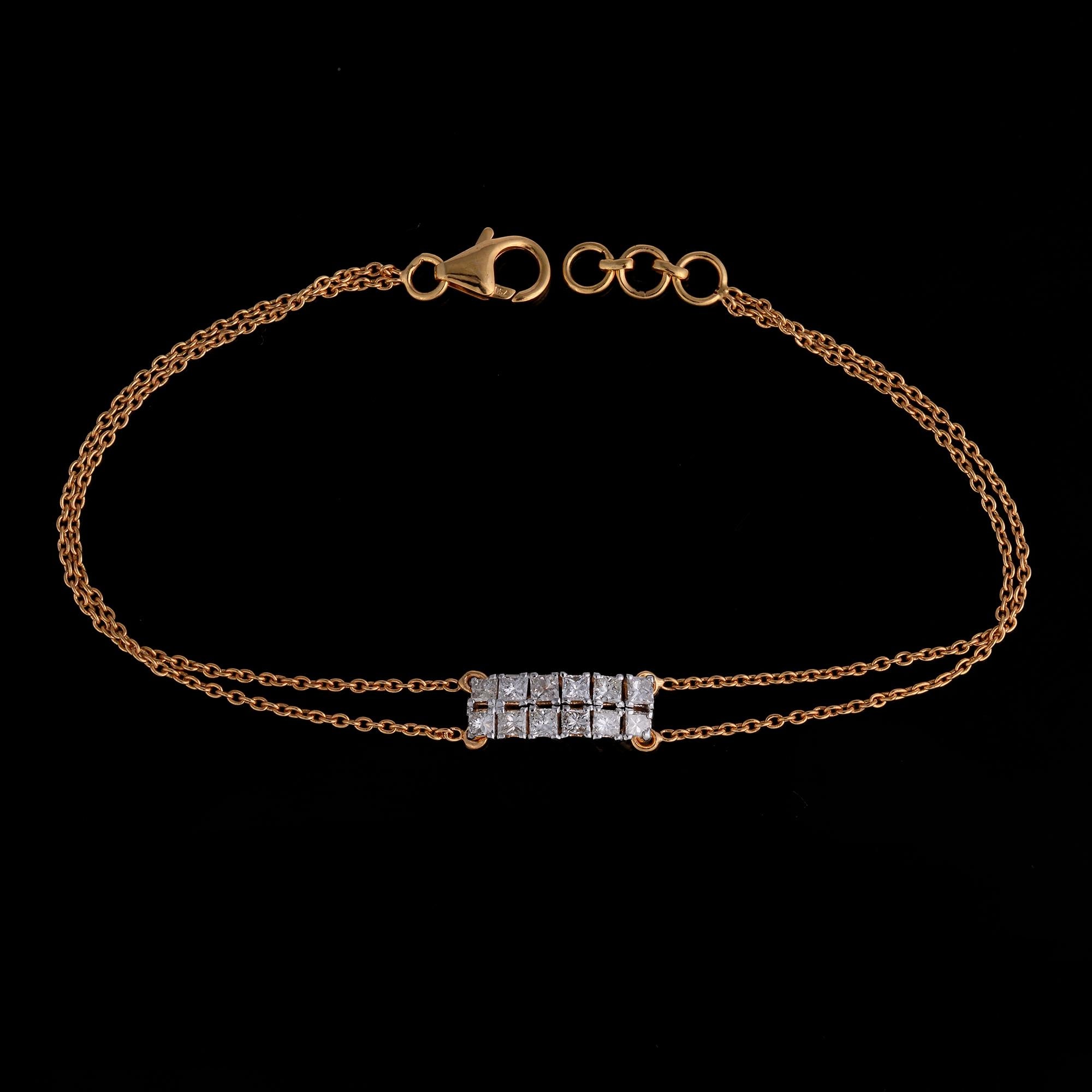Women's 0.90 Carat Princess Cut Diamond Bracelet Solid 14 Karat Rose Gold Fine Jewelry For Sale