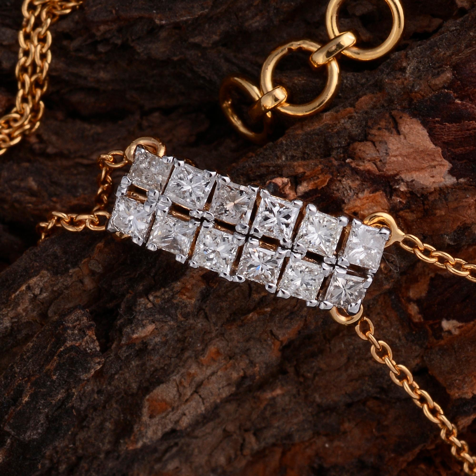 0.90 Carat Princess Cut Diamond Bracelet Solid 14 Karat Rose Gold Fine Jewelry For Sale 1