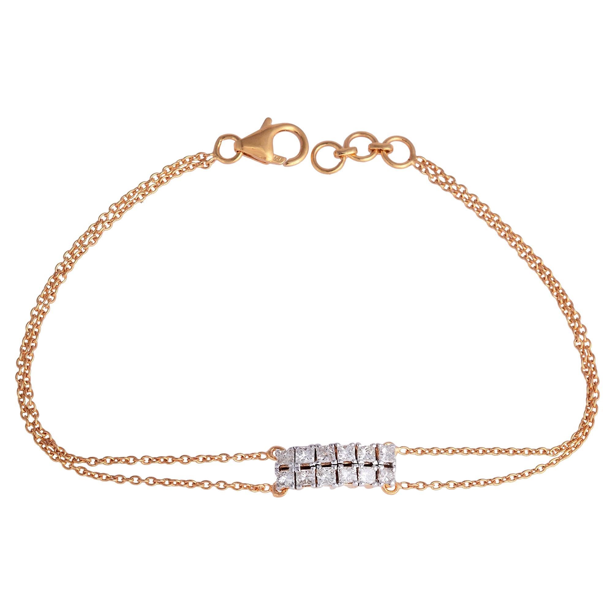 0.90 Carat Princess Cut Diamond Bracelet Solid 14 Karat Rose Gold Fine Jewelry For Sale