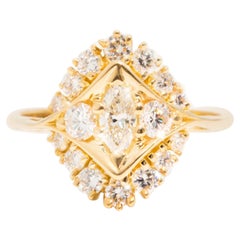 0.90 Carat Round Brilliant and Marquise Diamond 18 Carat Vintage Cluster Ring
