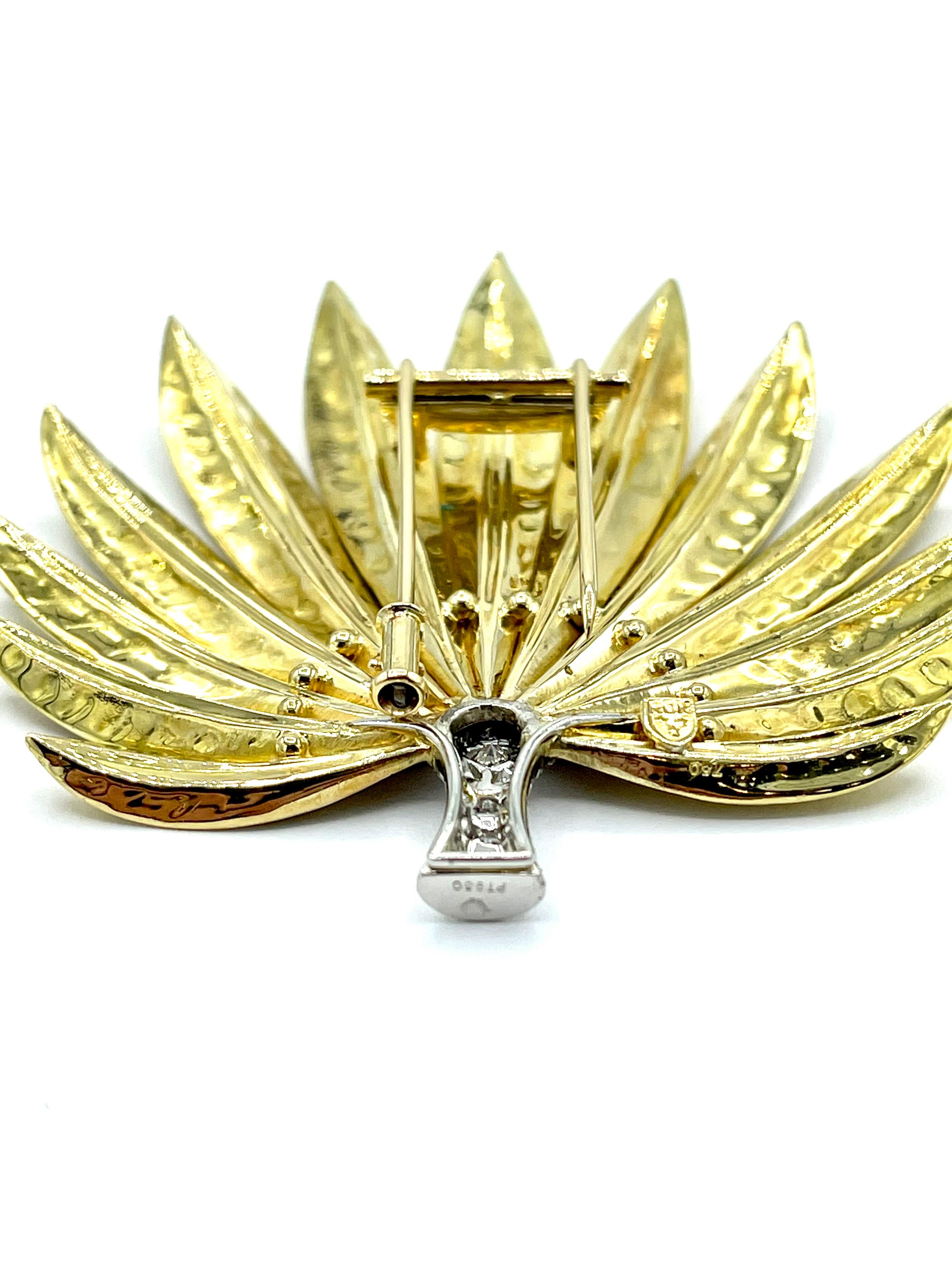 0.90 Carat Round Brilliant Diamond and 18K Gold & Platinum Feathered Fan Brooch For Sale 4