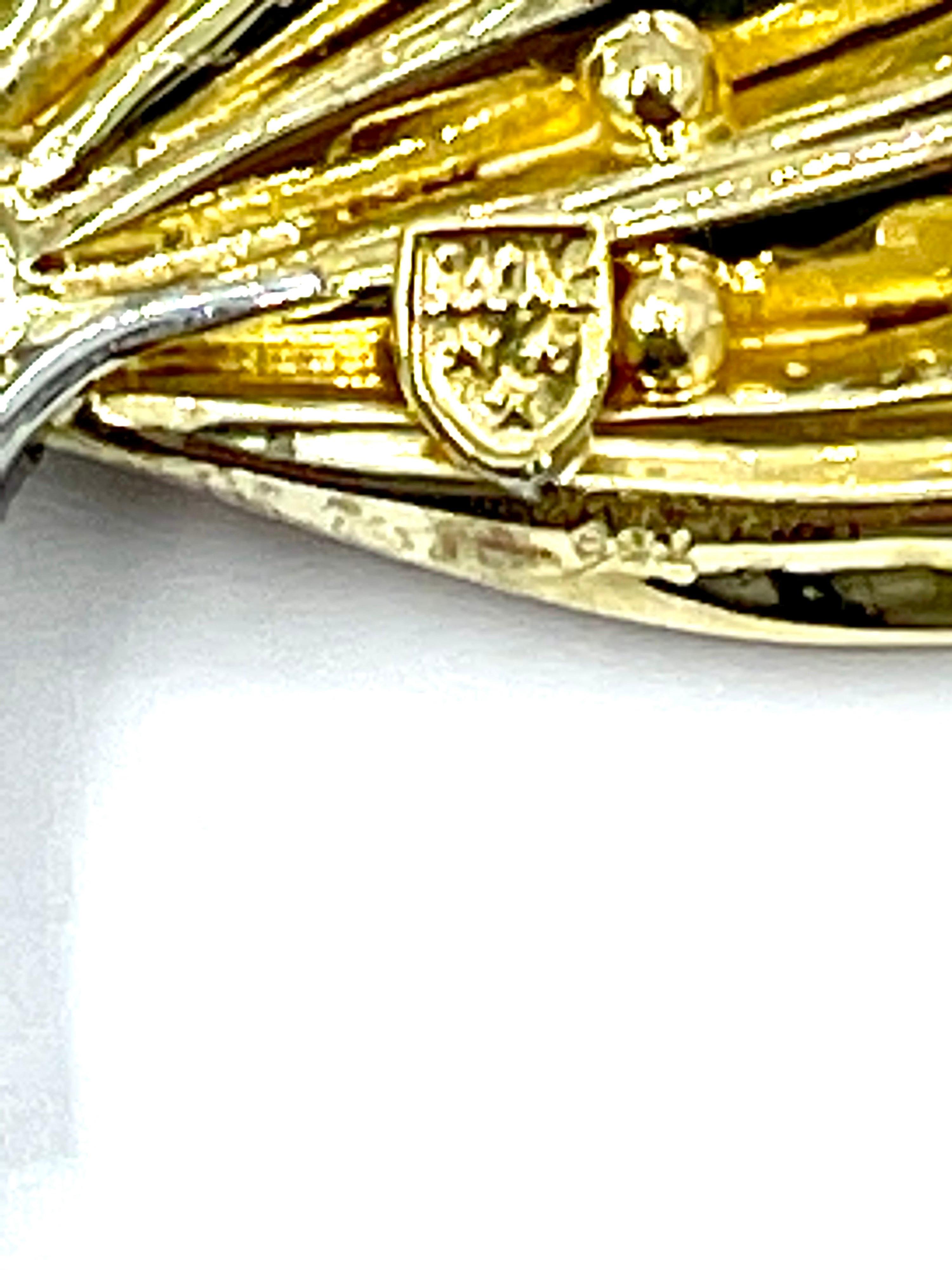 Broche éventail à plumes en or 18 carats et platine avec diamants ronds brillants de 0,90 carat Unisexe en vente