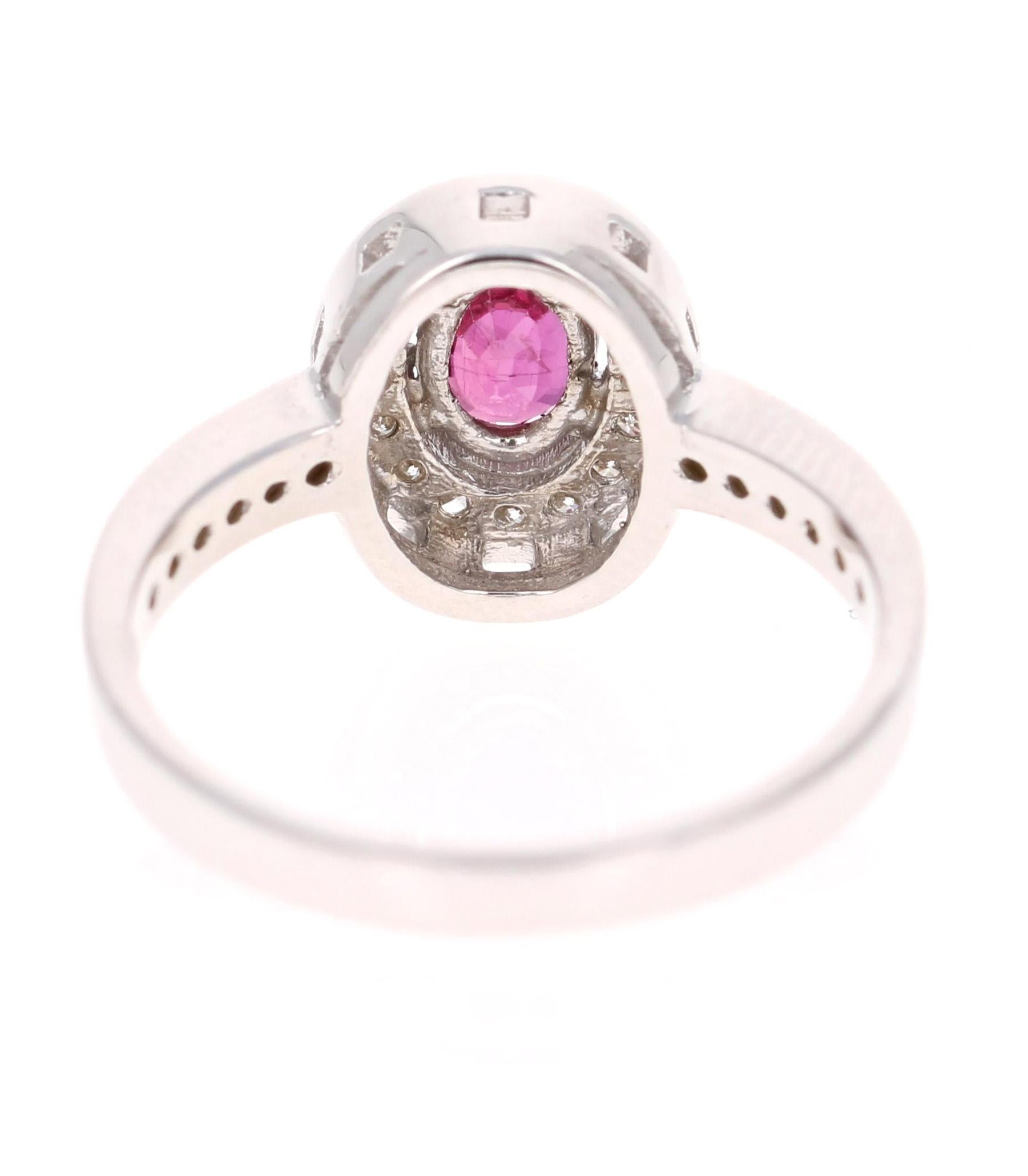 Oval Cut 0.90 Carat Ruby Diamond 14 Karat White Gold Ring For Sale