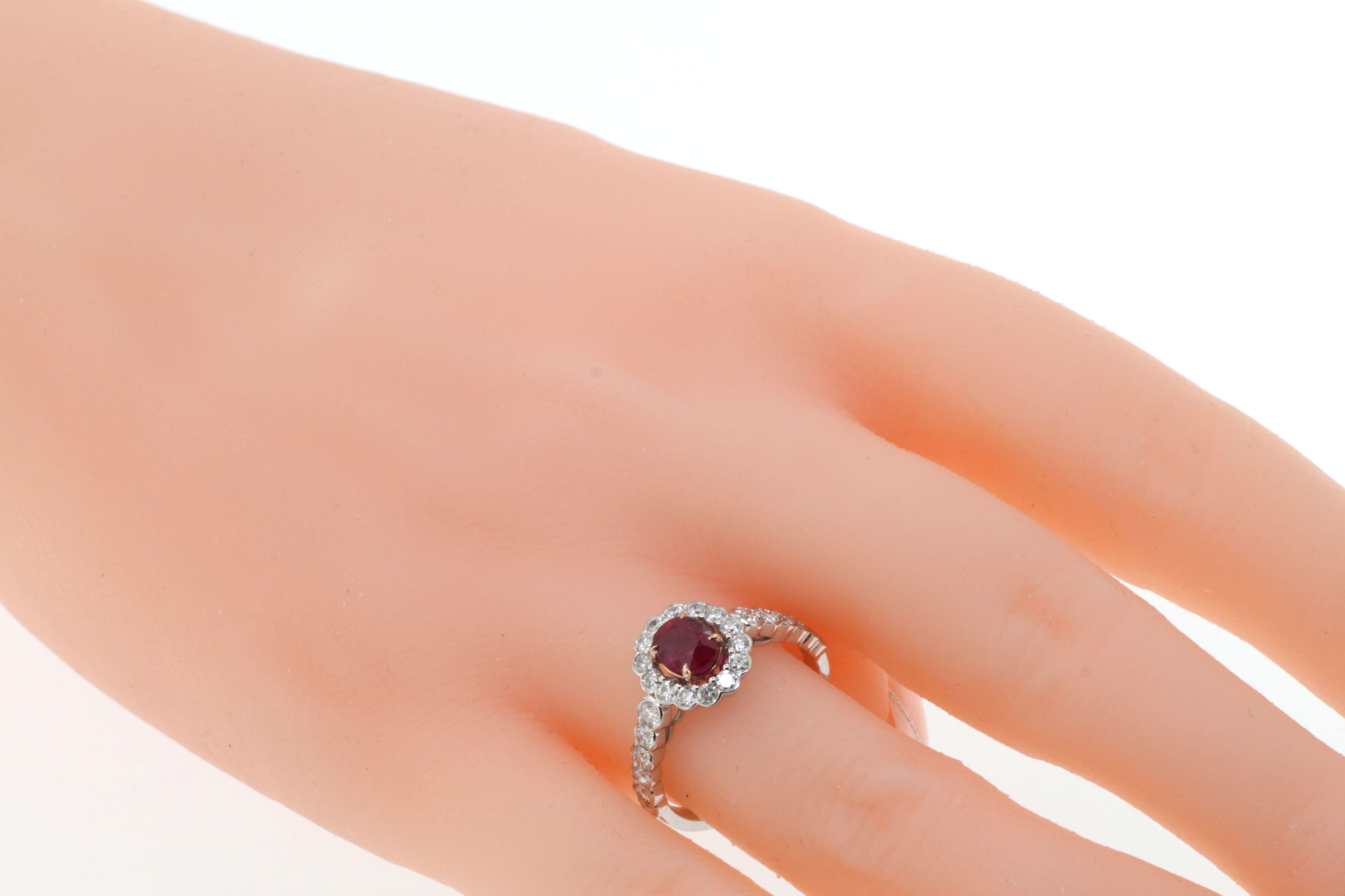 Contemporary 0.90 Carat Ruby Diamond Ring in 18 Karat White Gold