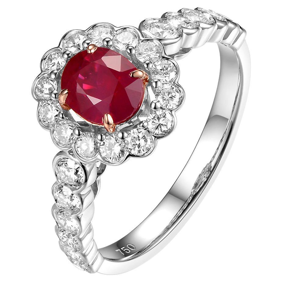 0.90 Carat Ruby Diamond Ring in 18 Karat White Gold