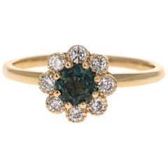 0.90 Carat Sapphire Diamond 14 Karat Yellow Gold Ring