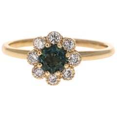 0,90 Quilates Zafiro Diamante Anillo de Oro Amarillo de 14 Quilates