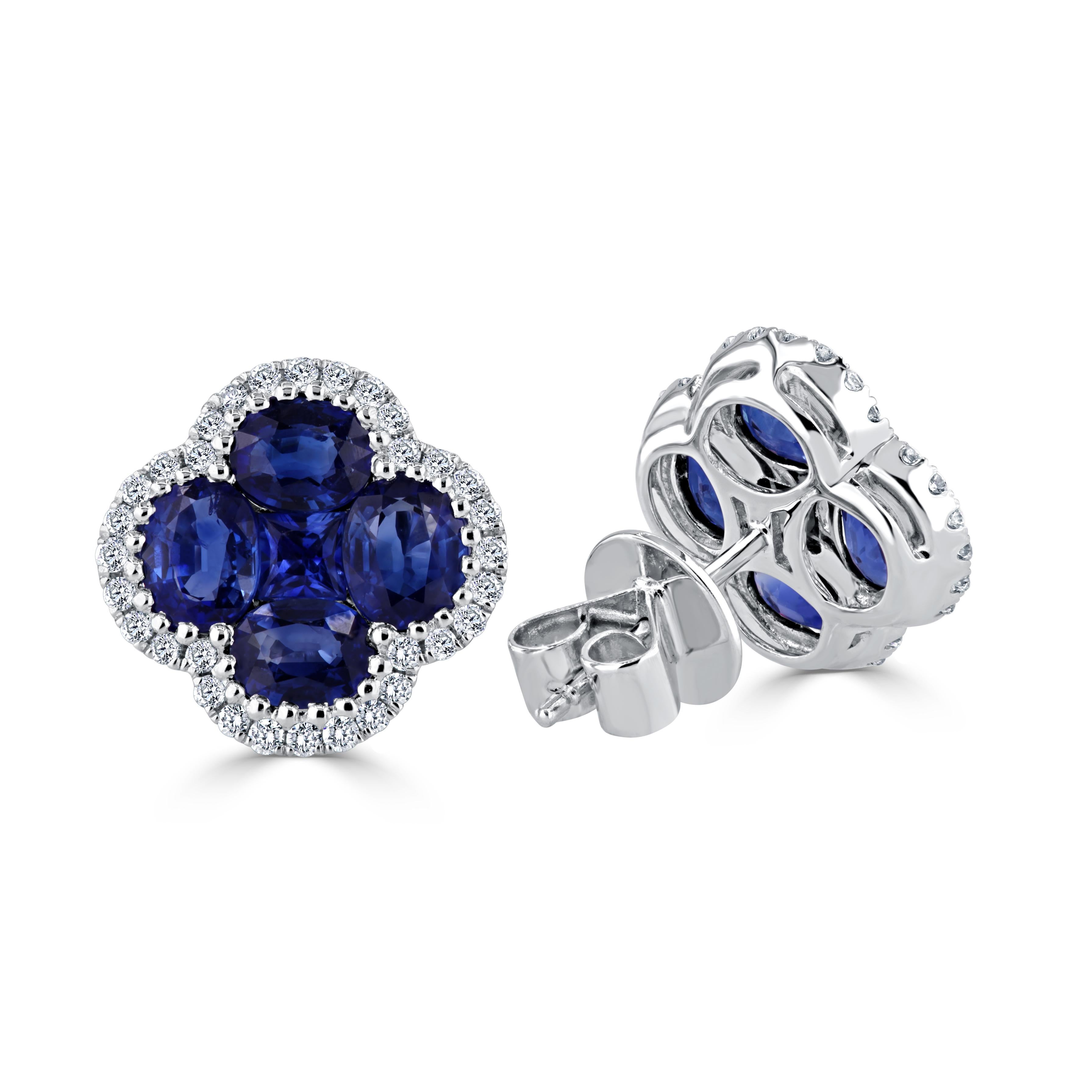 0.90 Carat Sapphire Stud Earring With 0.20 Carat Diamond Halo in 18K Gold ref163 in vendita 2