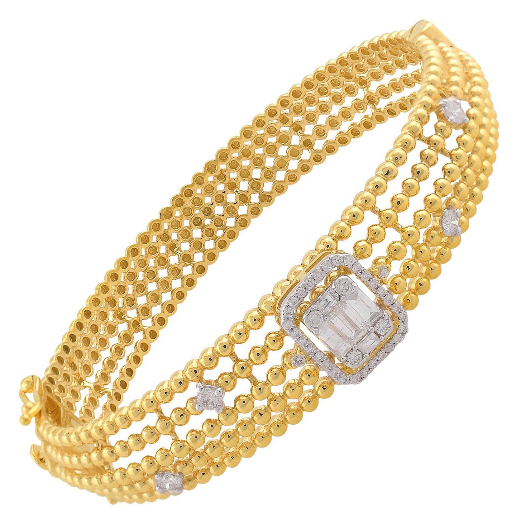 0,90 Karat SI Reinheit HI Farbe Baguette Diamant Armband 14 Karat Gelbgold im Angebot