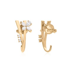 Boucles d
oreilles fleur en or jaune 14 carats avec diamants de 0,90 carat de pureté SI et de couleur hi-colore