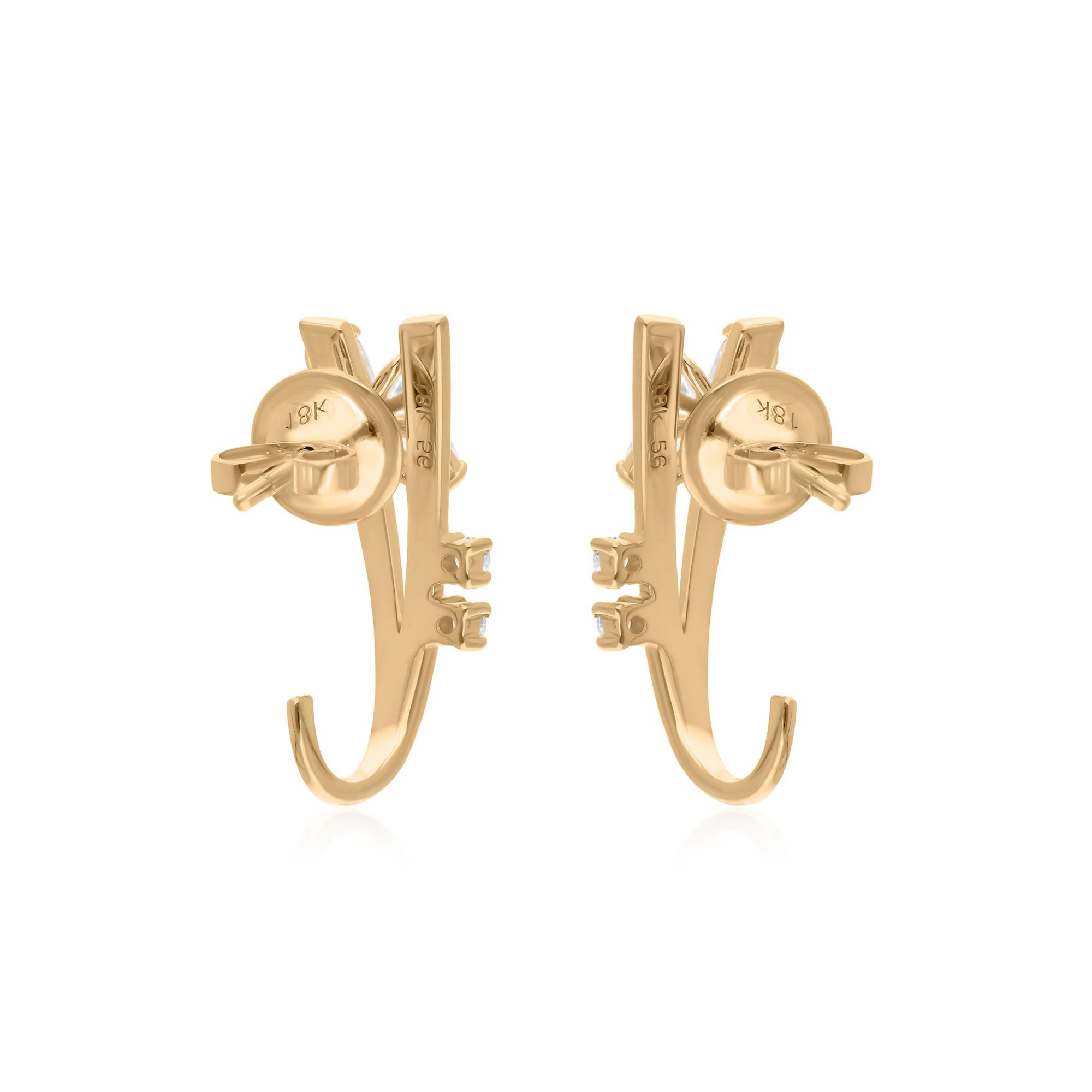 Women's 0.90 Carat SI Clarity HI Color Diamond 18 Karat Yellow Gold Flower Earrings For Sale