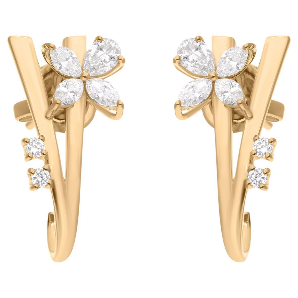 0.90 Carat SI Clarity HI Color Diamond 18 Karat Yellow Gold Flower Earrings