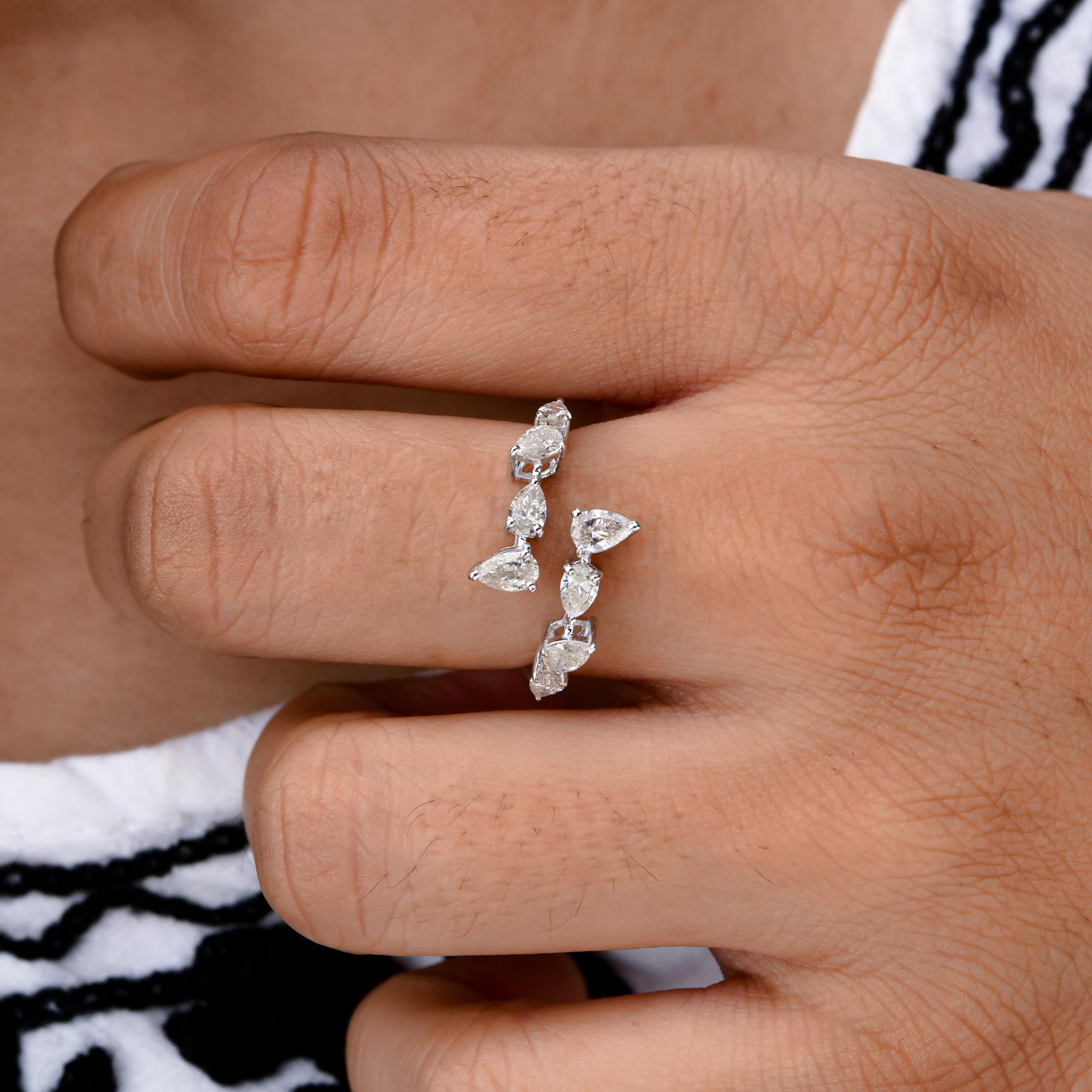 Pear Cut 0.90 Carat SI Clarity HI Color Diamond Wrap Ring 14 Karat White Gold Jewelry For Sale