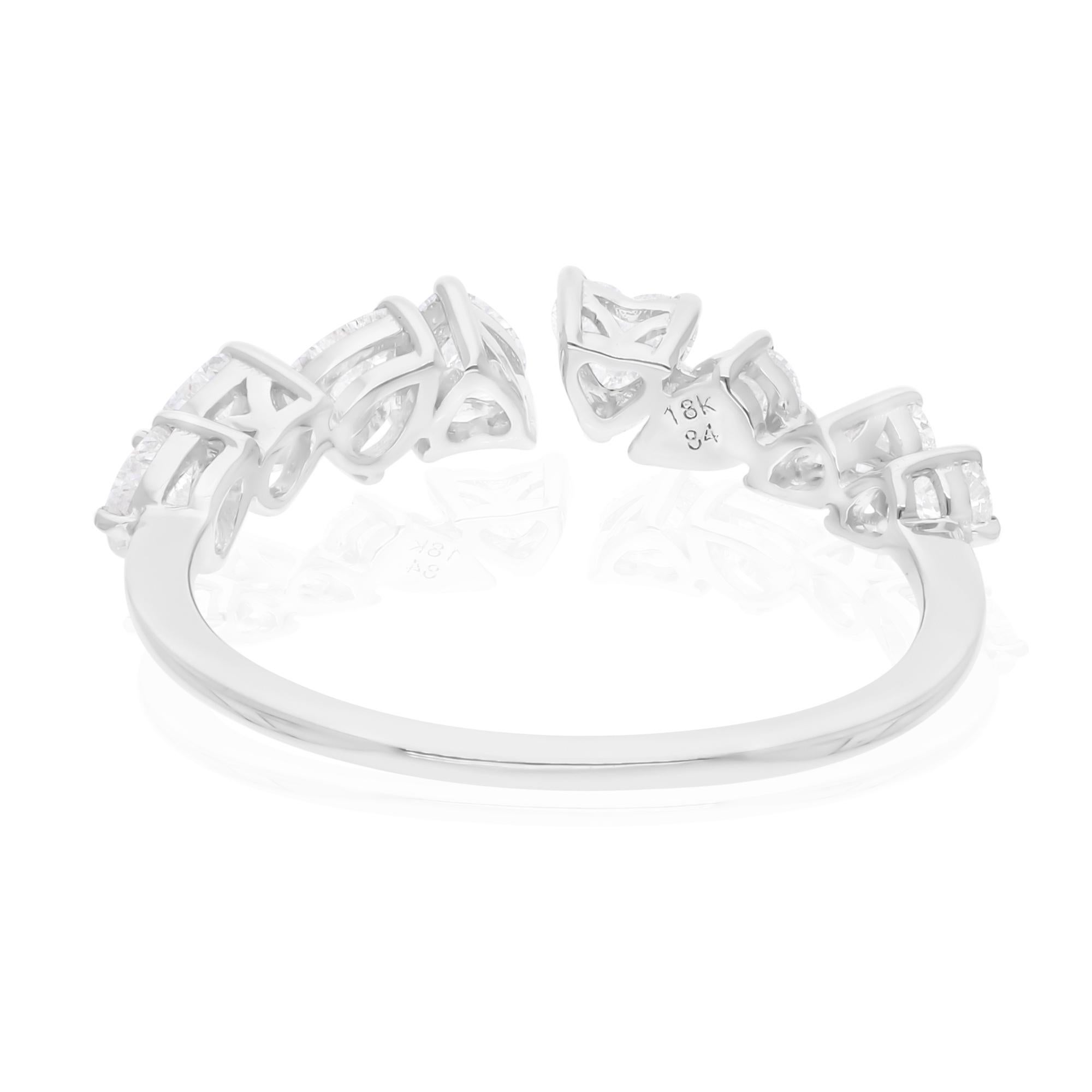 0.90 Carat SI Clarity HI Color Heart Pear Diamond Cuff Ring 18 Karat White Gold In New Condition For Sale In Diera, Dubai