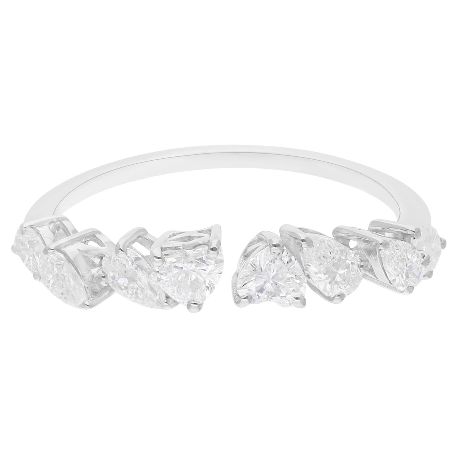 0.90 Carat SI Clarity HI Color Heart Pear Diamond Cuff Ring 18 Karat White Gold