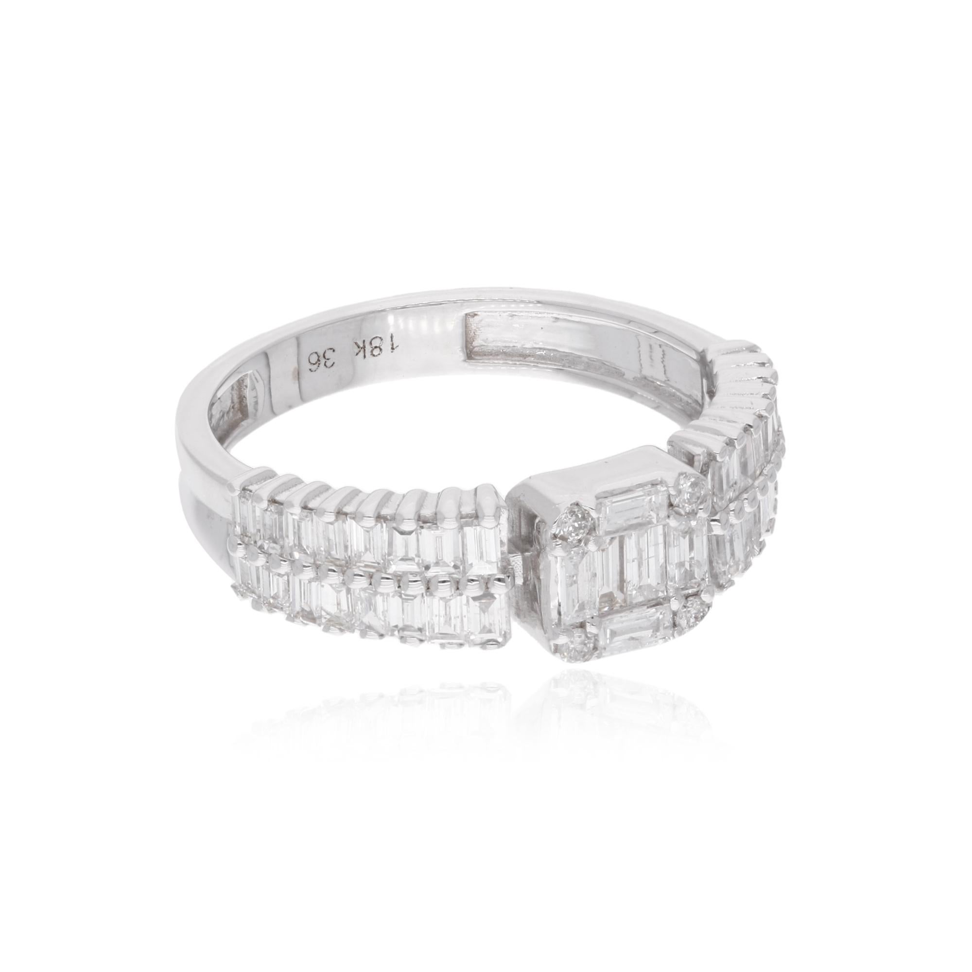 Modern 0.90 Carat SI/H Baguette Round Diamond Band Ring 14 Karat White Gold Jewelry For Sale