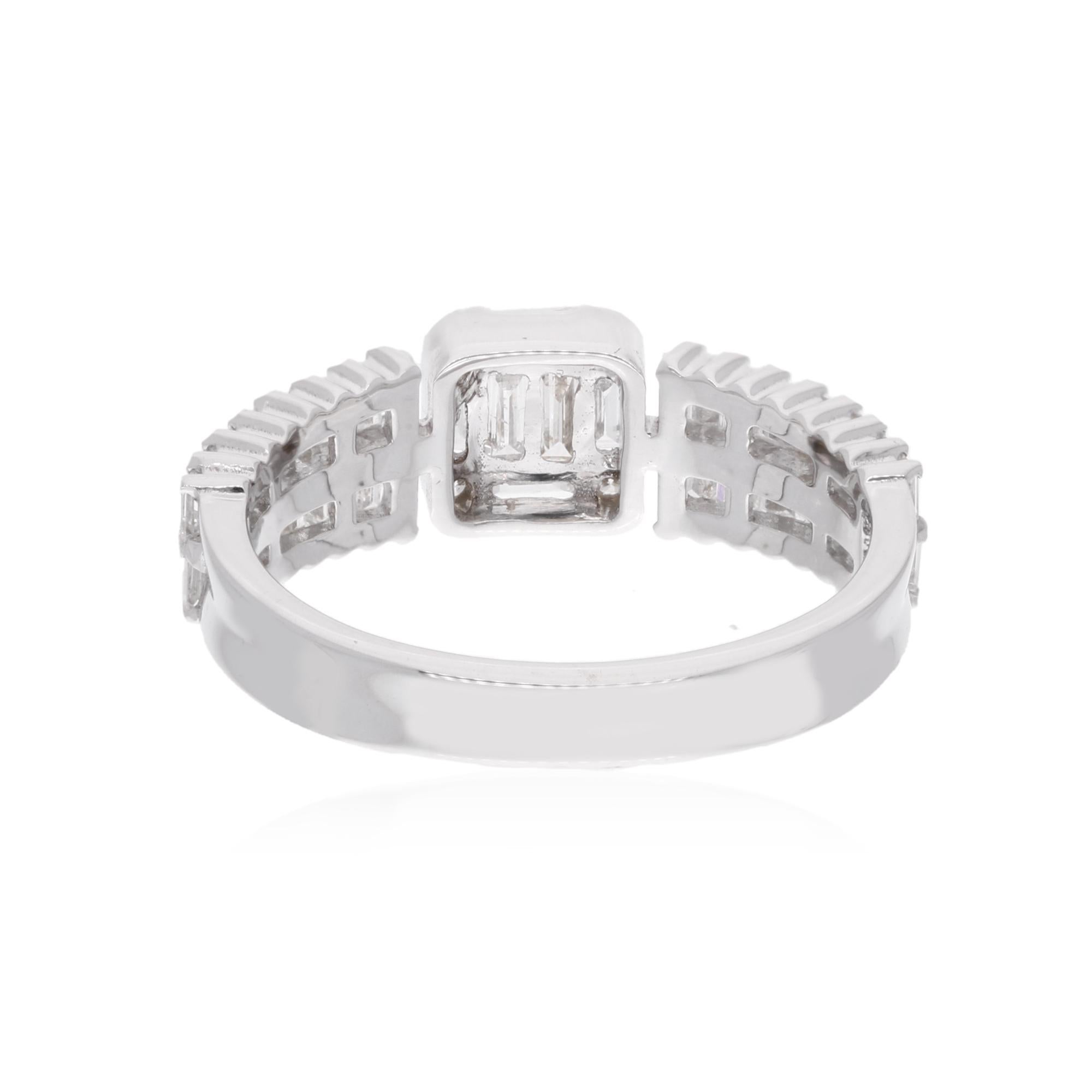 Baguette Cut 0.90 Carat SI/H Baguette Round Diamond Band Ring 14 Karat White Gold Jewelry For Sale