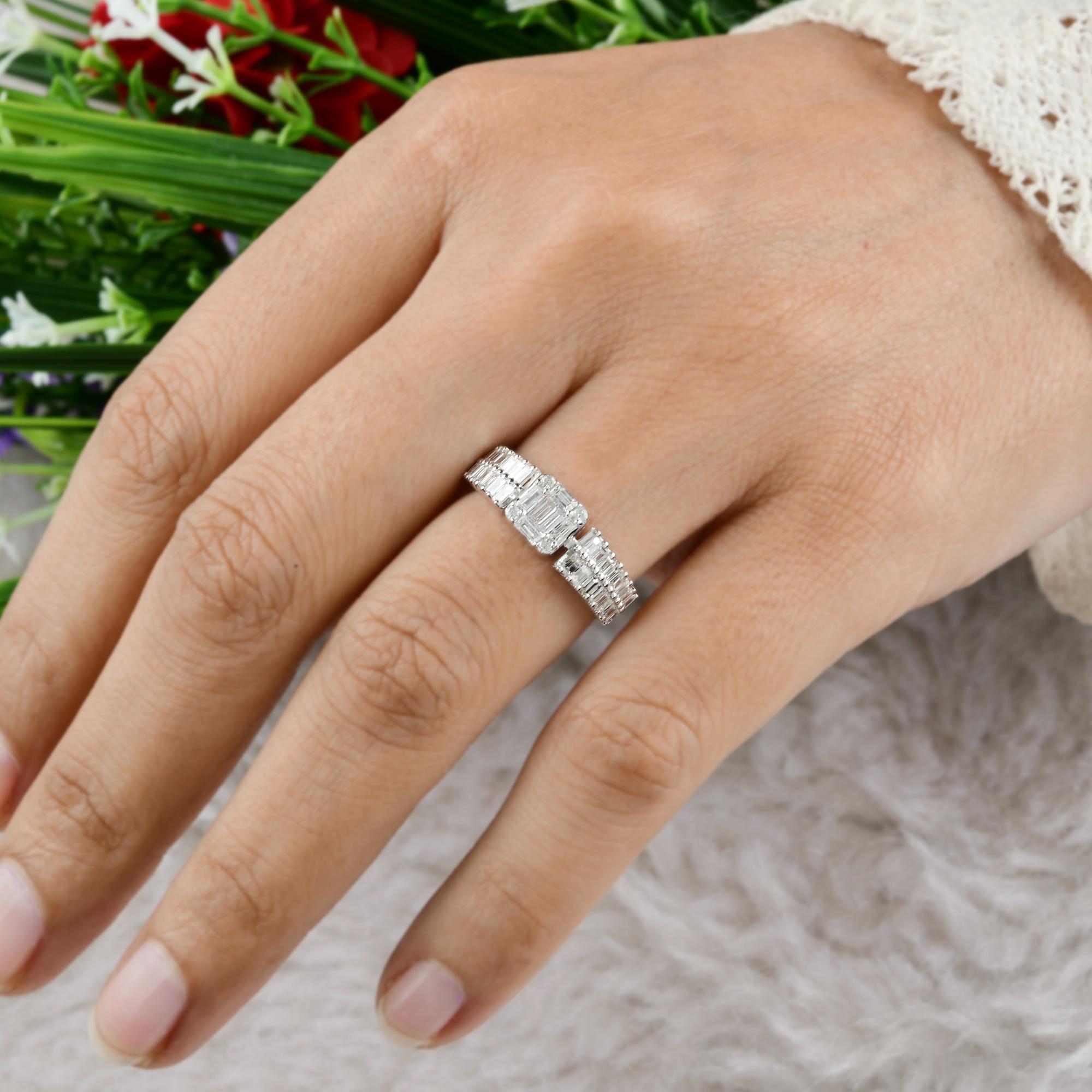 Women's 0.90 Carat SI/H Baguette Round Diamond Band Ring 14 Karat White Gold Jewelry For Sale