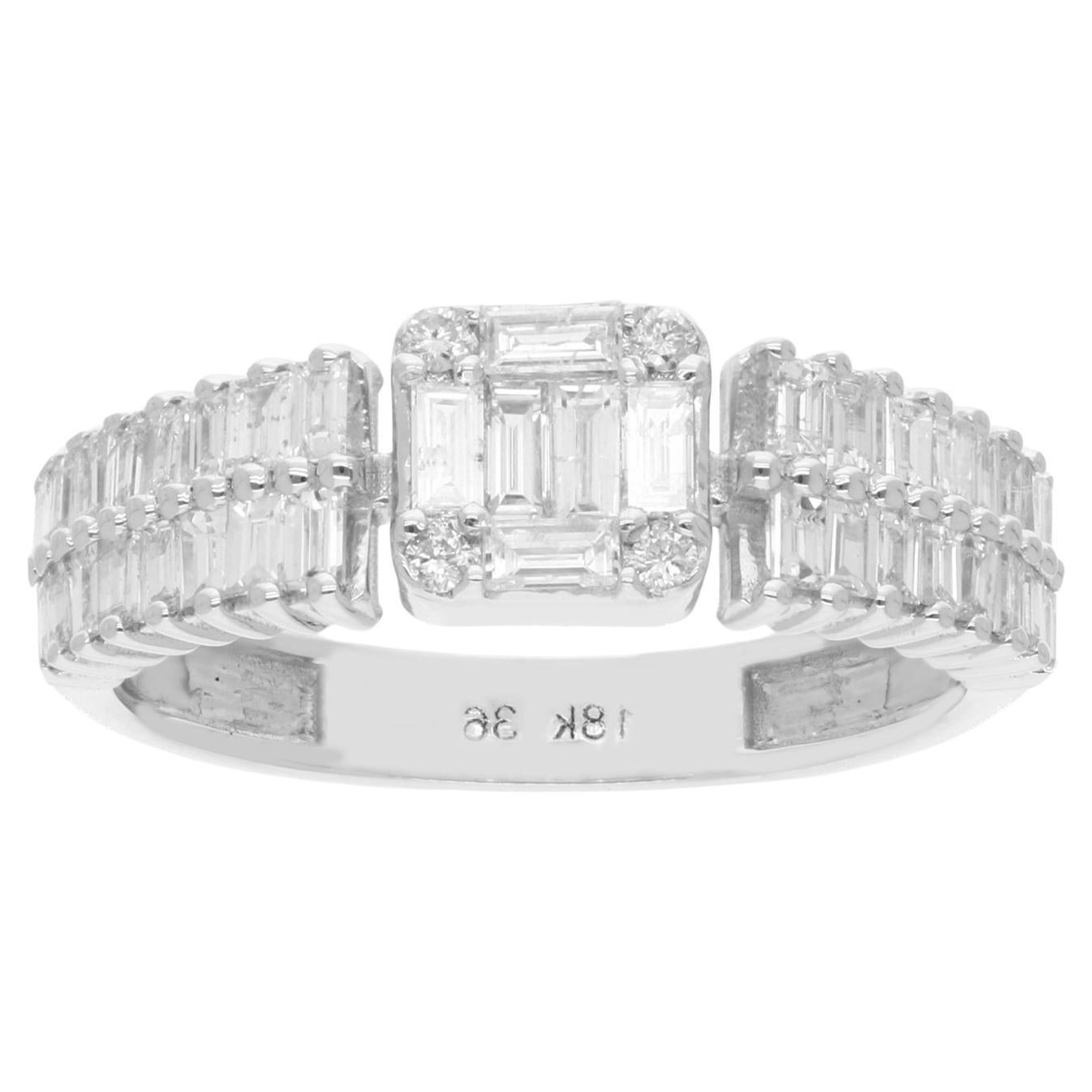 0,90 Carati SI/H Baguette Round Diamond Band Ring Gioielli in oro bianco 14 carati