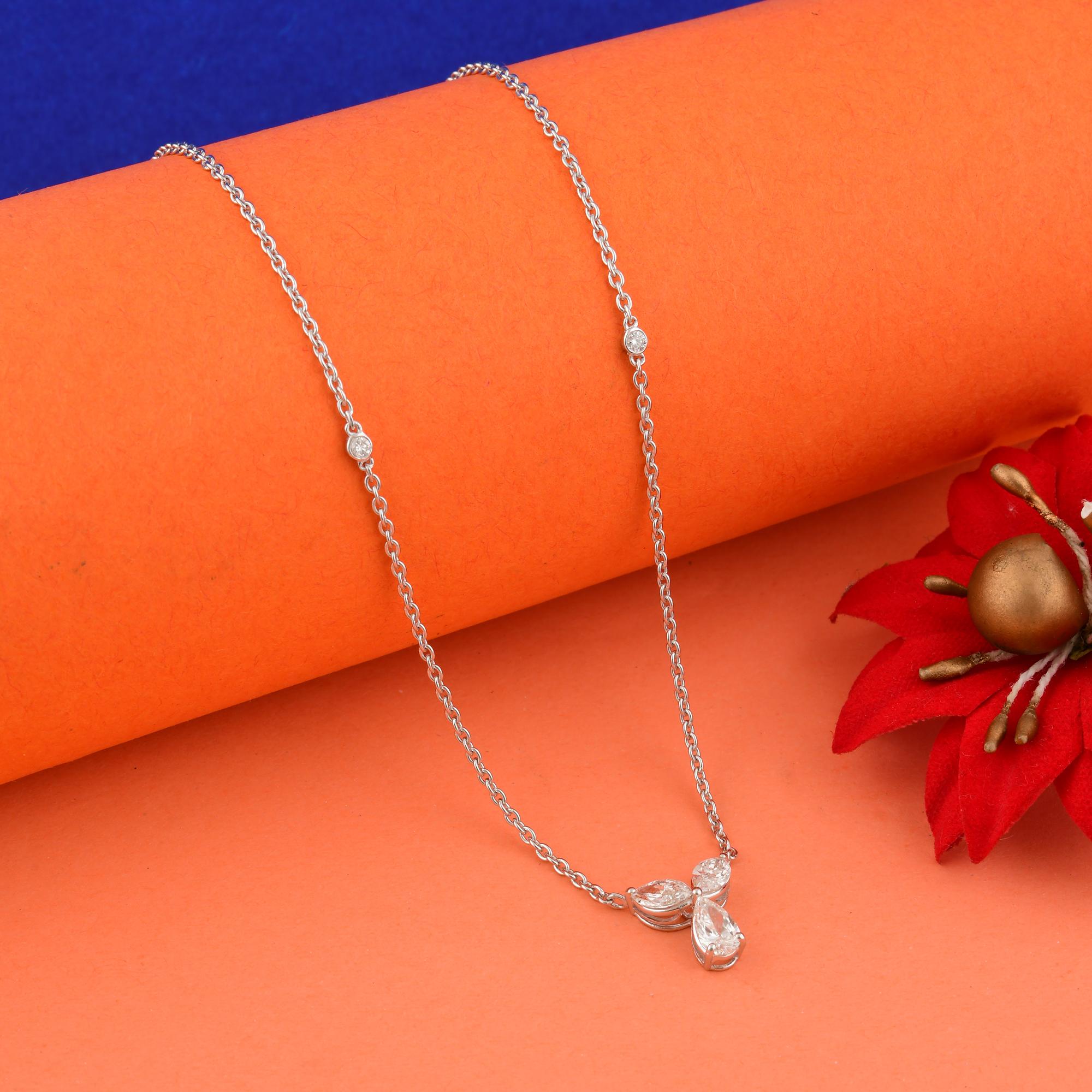 Modern 0.90 Carat SI/H Pear Marquise Diamond Charm Pendant Necklace 18 Karat White Gold For Sale