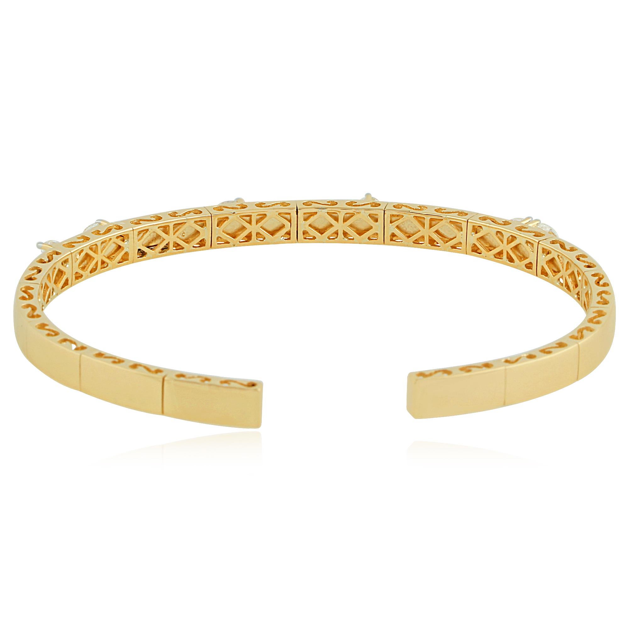 Moderne Bracelet manchette en or jaune 18 carats avec diamants taille poire marquise de 0,90 carat SI/HI en vente
