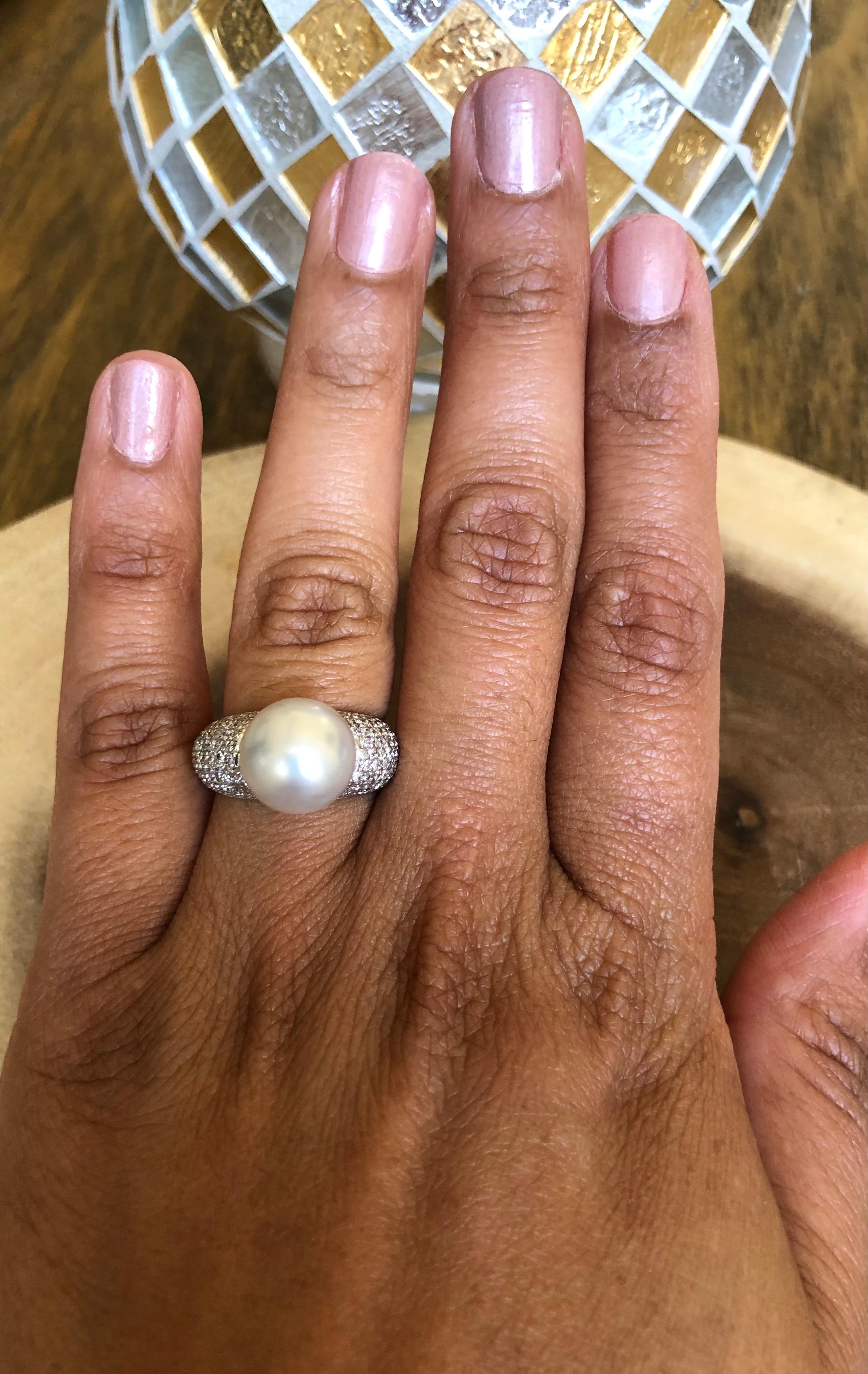 0.90 Carat South Sea Pearl Diamond White Gold Cocktail Ring In New Condition In Los Angeles, CA