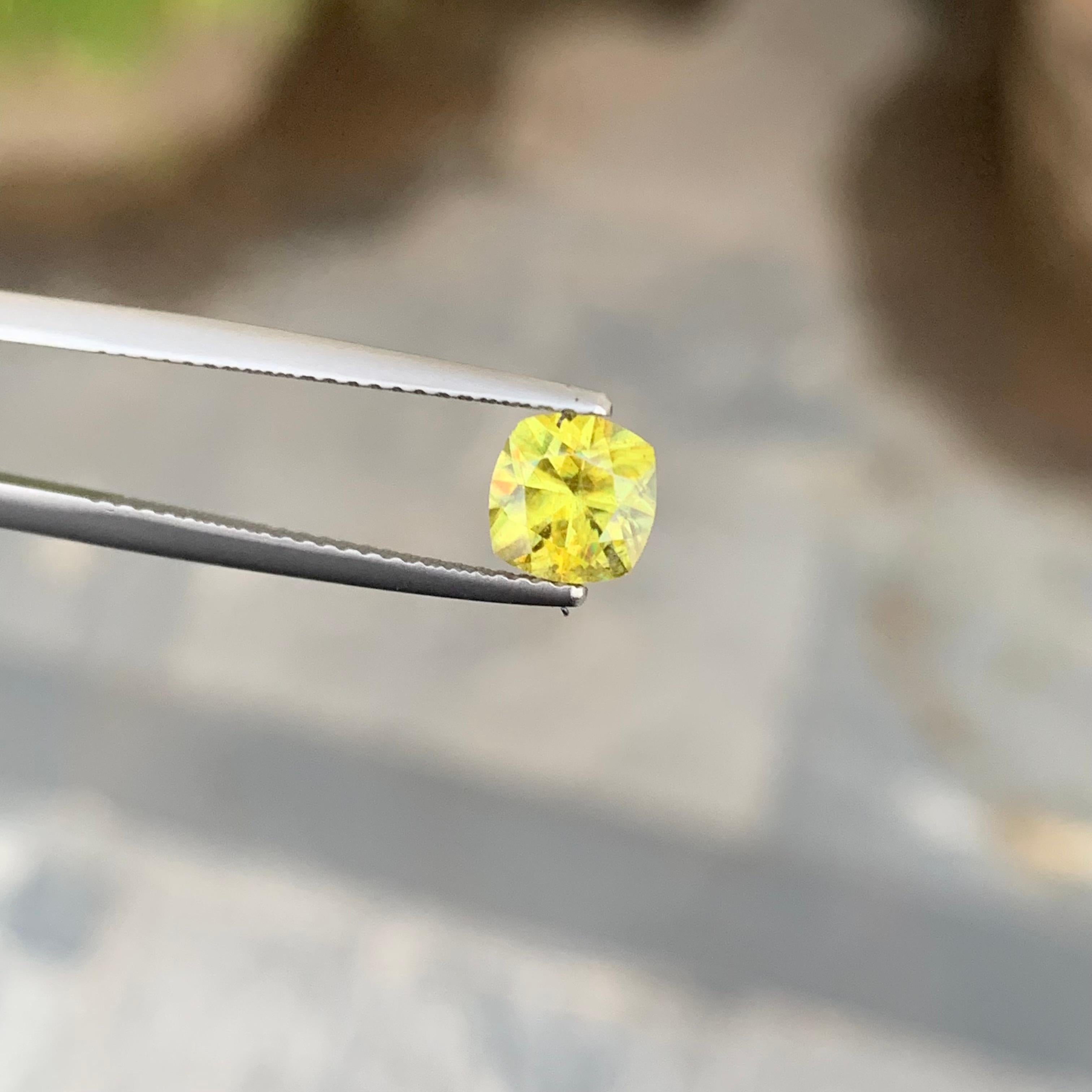 Faceted Sphene
Weight: 0.90 Carats
Dimension: 6x5.9x4 Mm
Shape: Cushion
Treatment: Non
Certificate: On Demand
.
Sphene is a very rare calcium titanium silicate that is hardly ever seen in jewelry or collections. Sphene is also called