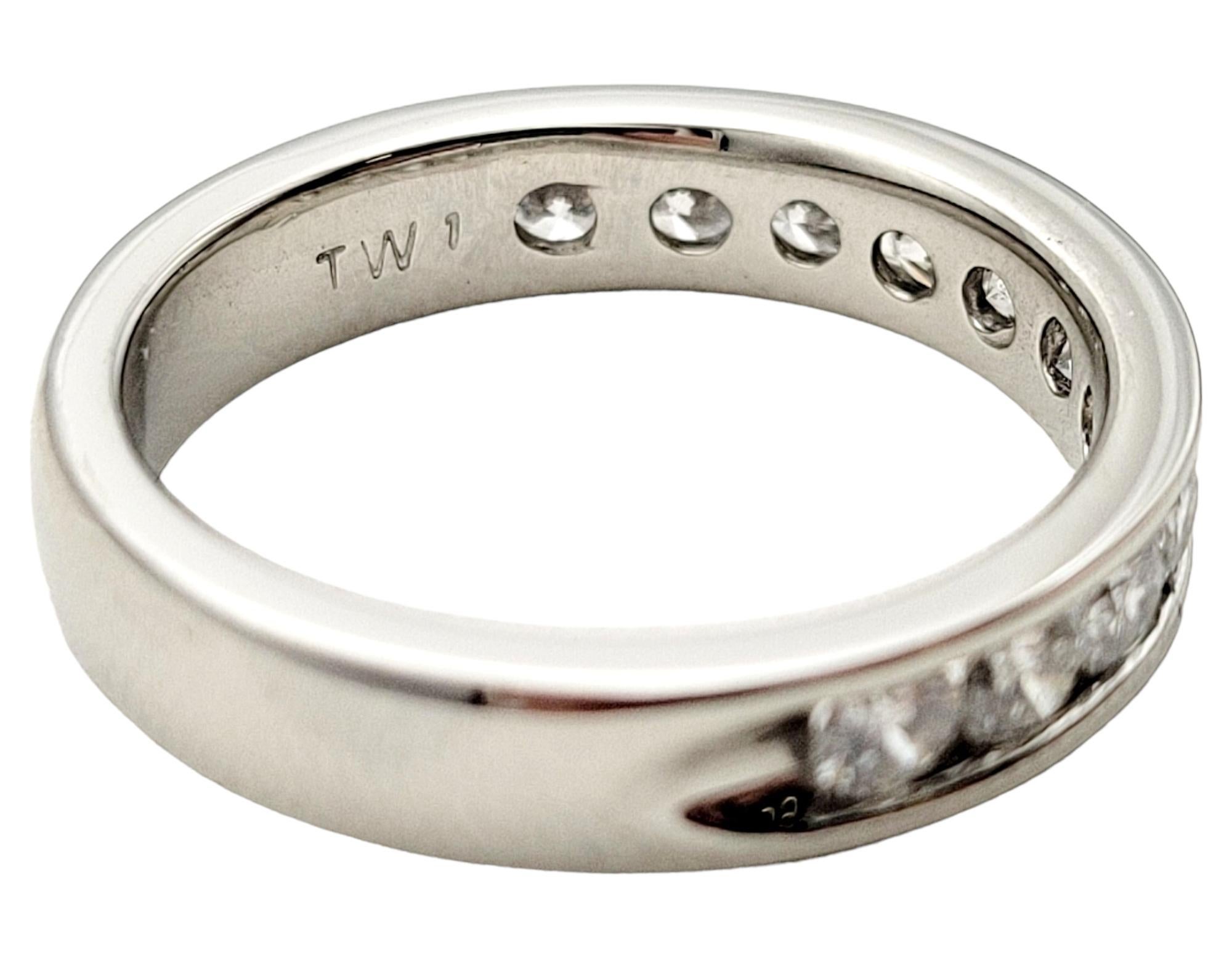Round Cut 0.90 Carat Total Round Diamond Semi-Eternity Band Ring in Platinum For Sale