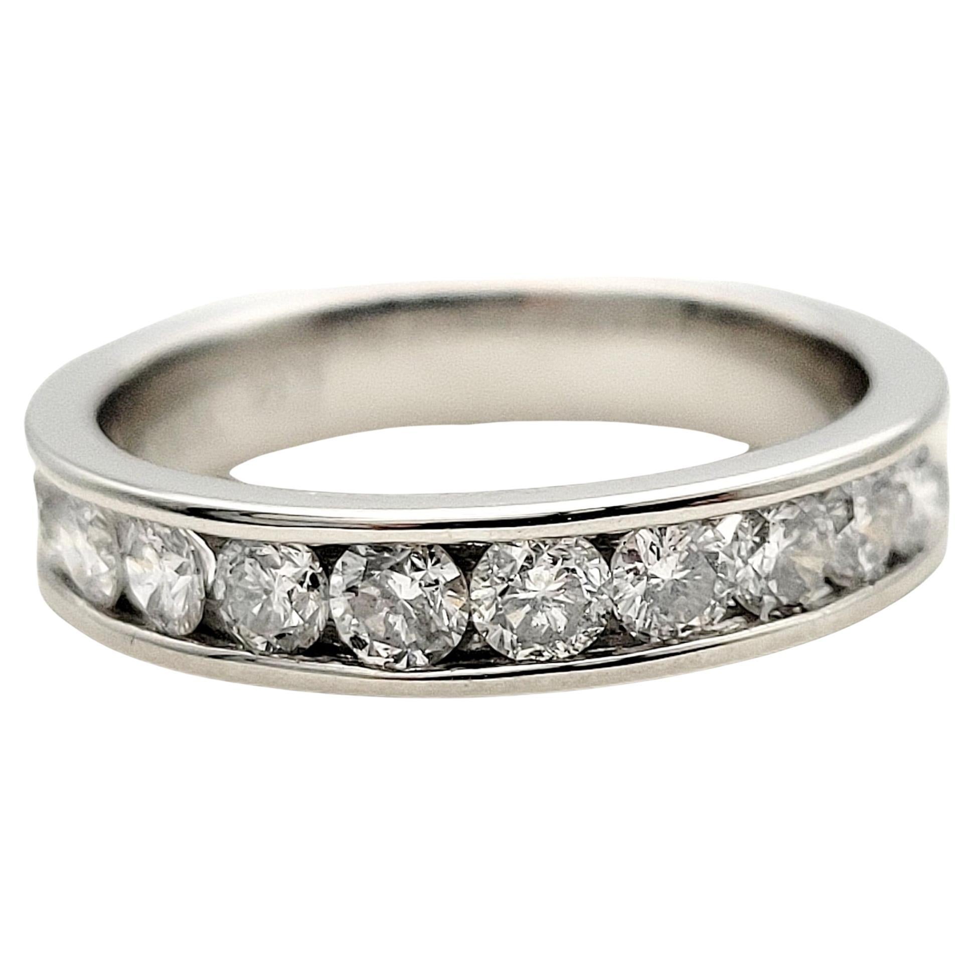 0.90 Carat Total Round Diamond Semi-Eternity Band Ring in Platinum For Sale