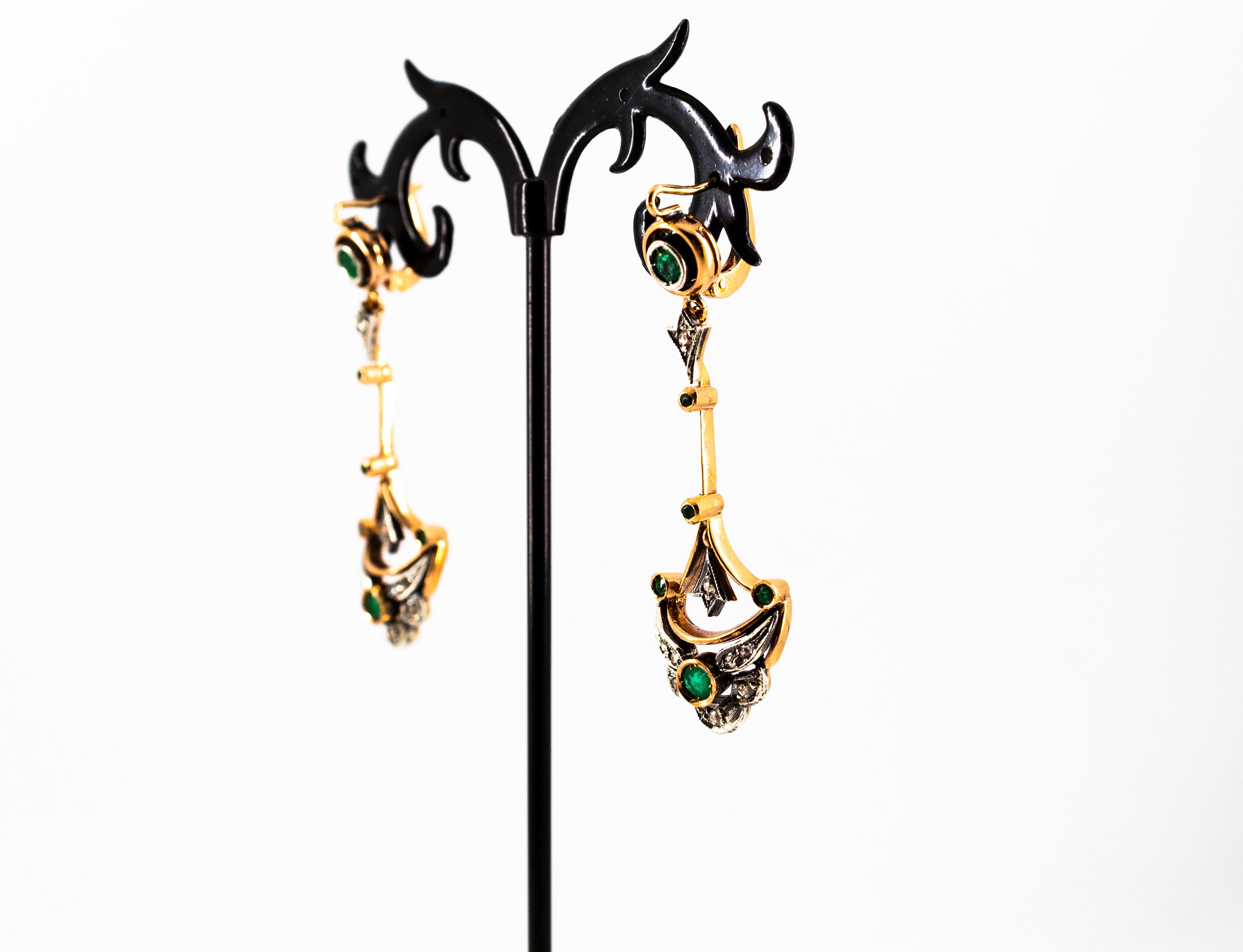 Boucles d'oreilles pendantes en or jaune Emeraude, diamant blanc taille rose de 0.90 carat en vente 4