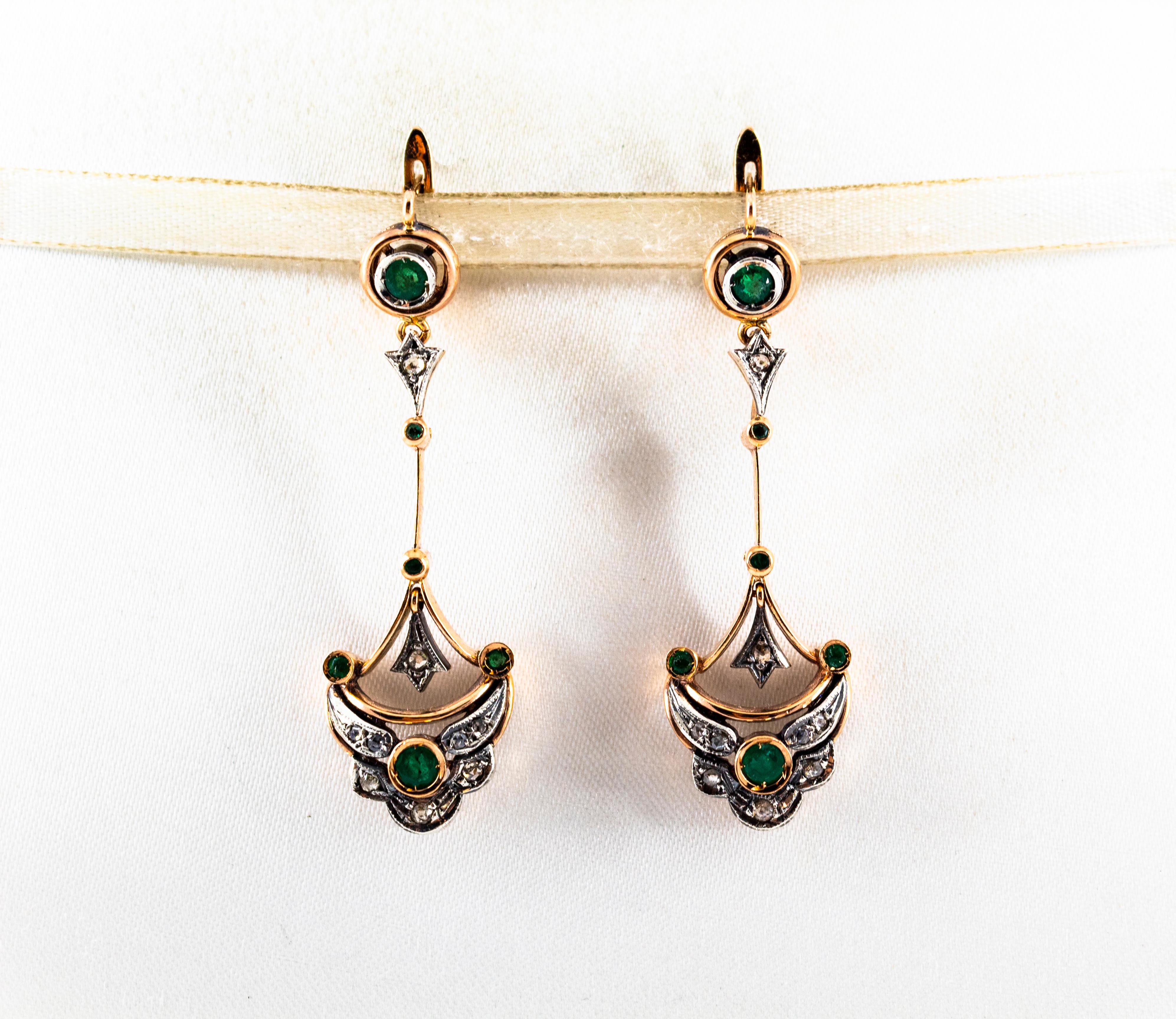 These Lever-Back Earrings are made of 9K Yellow Gold and Sterling Silver.
These Earrings have 0.20 Carats of White Rose Cut Diamonds.
These Earrings have also 0.70 Carat of Emeralds.
These Earrings are available also with Rubies or Blue