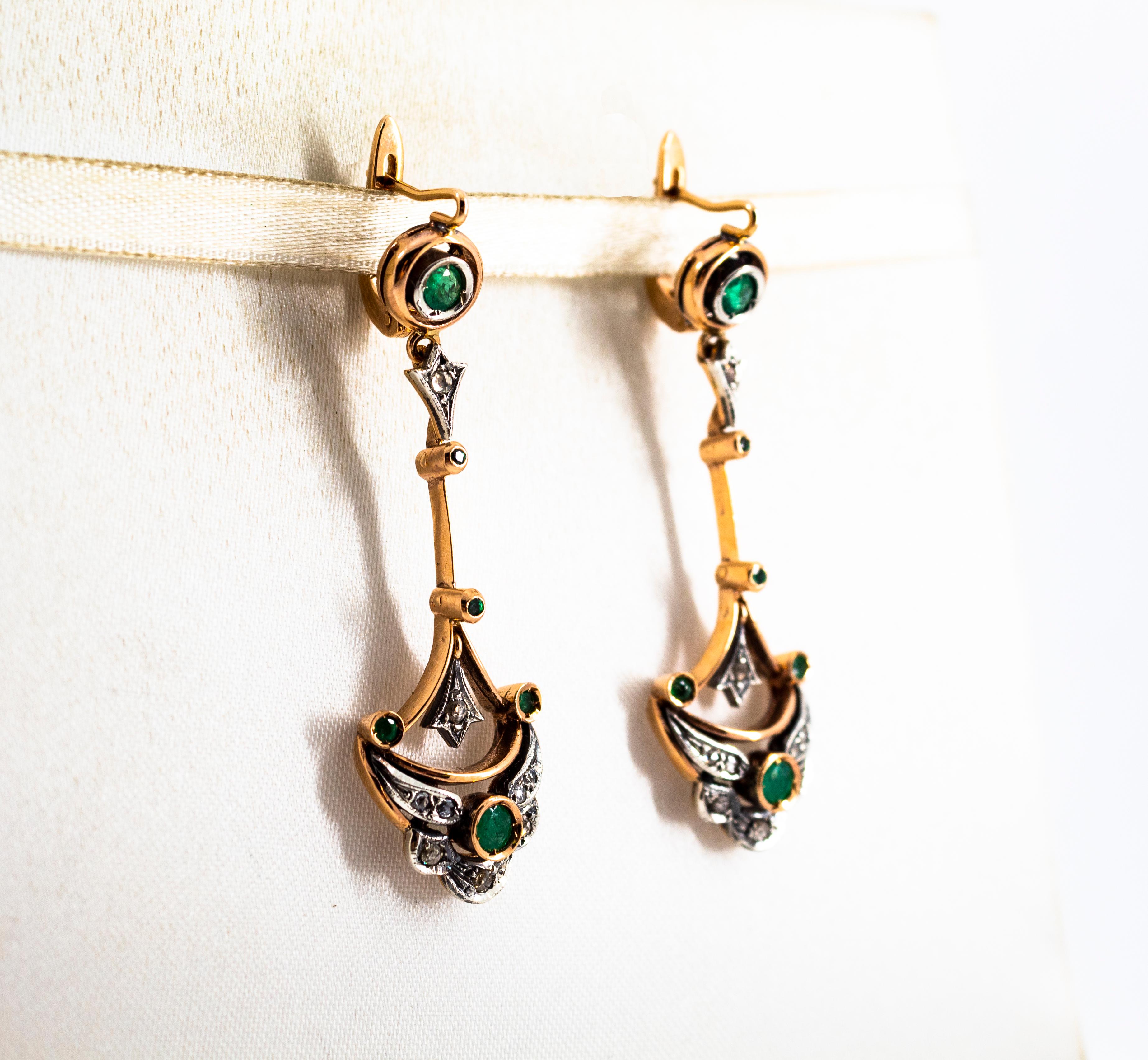Taille rose Boucles d'oreilles pendantes en or jaune Emeraude, diamant blanc taille rose de 0.90 carat en vente
