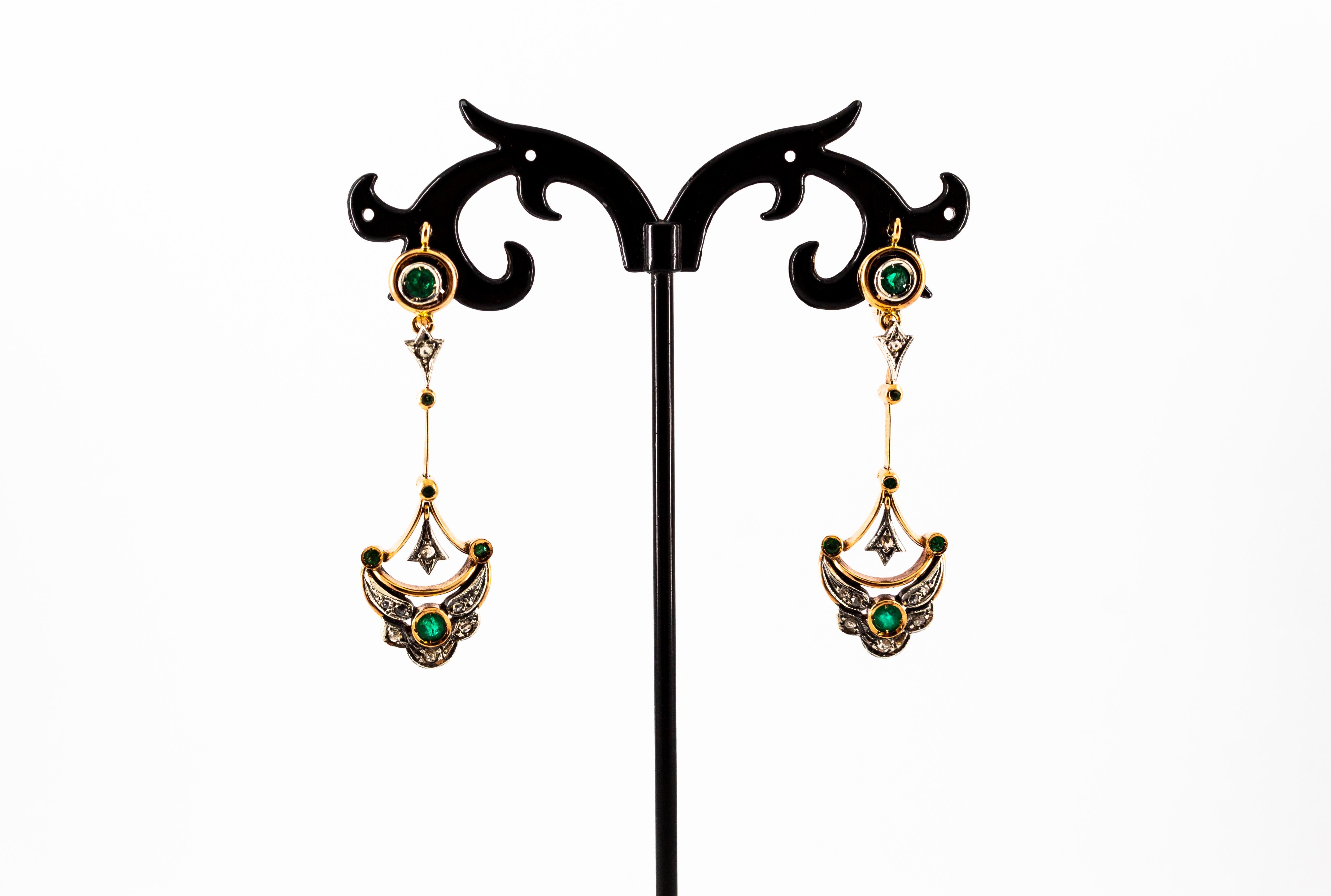 Boucles d'oreilles pendantes en or jaune Emeraude, diamant blanc taille rose de 0.90 carat Unisexe en vente