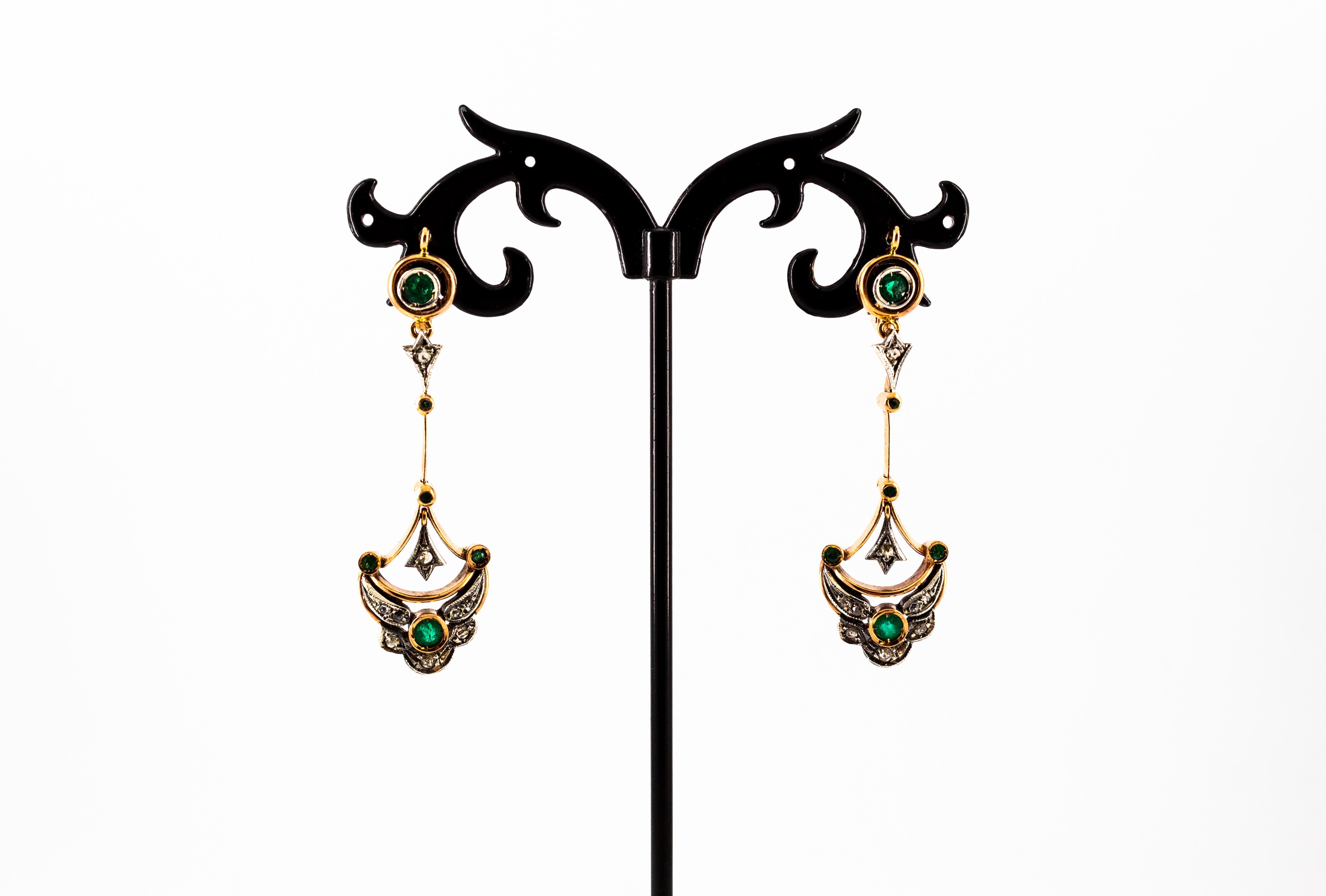 Boucles d'oreilles pendantes en or jaune Emeraude, diamant blanc taille rose de 0.90 carat en vente 1