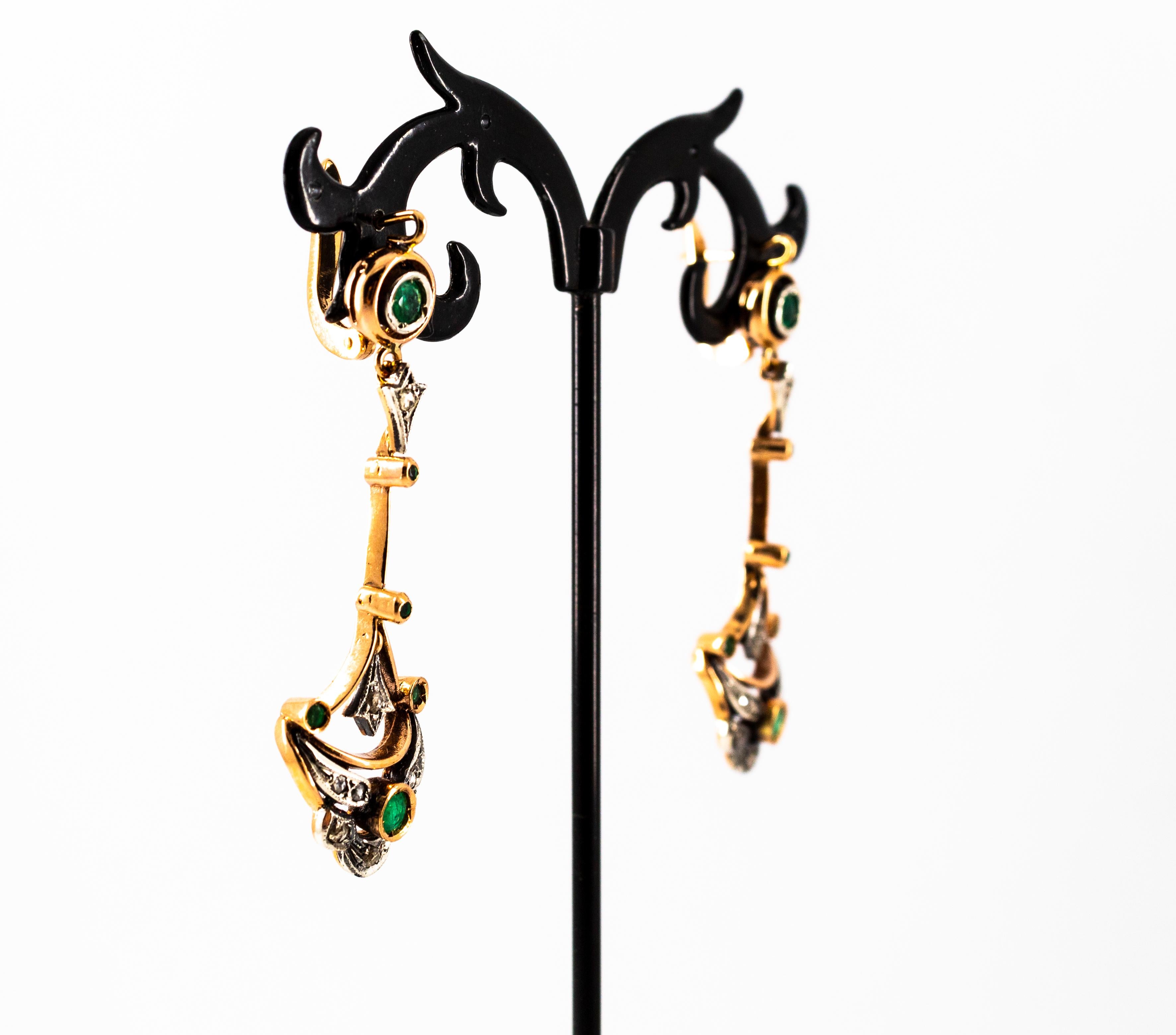 Boucles d'oreilles pendantes en or jaune Emeraude, diamant blanc taille rose de 0.90 carat en vente 2