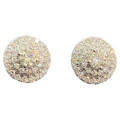 0.90 Carats F/VS1 Round Brilliant Double Halo Stud Earrings in 18K White Gold