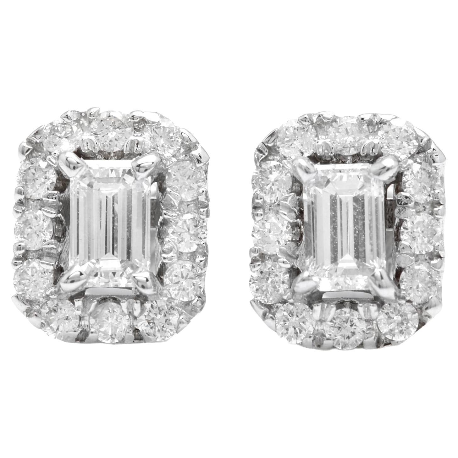 0.90 Carats Natural Diamond 14K Solid White Gold Earrings For Sale