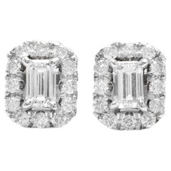 Boucles d'oreilles en or blanc massif 14 carats avec diamants naturels de 0,90 carat