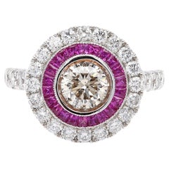 0.90 CT Champagne Diamond Art Deco Ring 18k & Natural Ruby (#9)