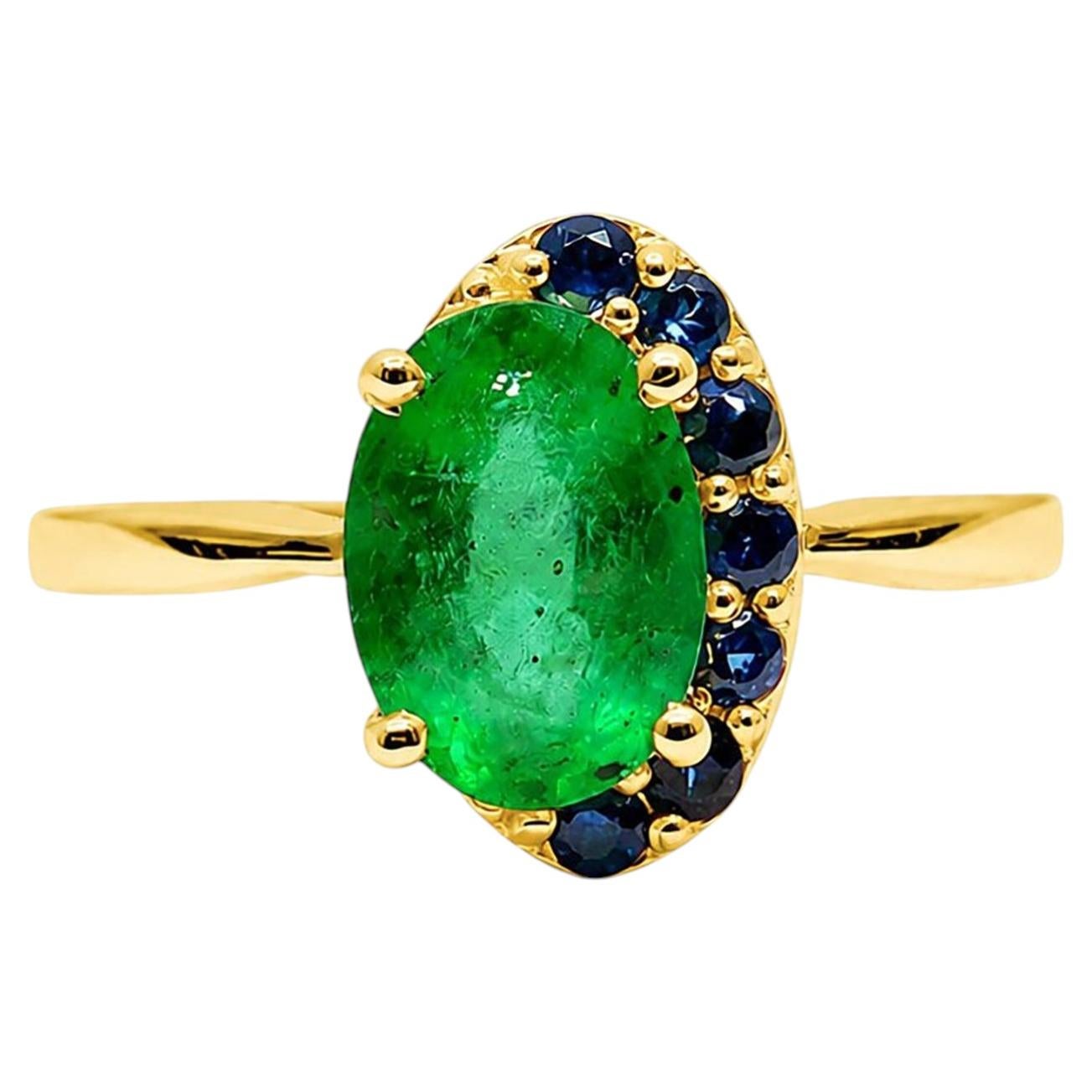 0.90 Ct Emerald Sapphire Solitaire Band 14K Gold Emerald Band Designer Solitaire