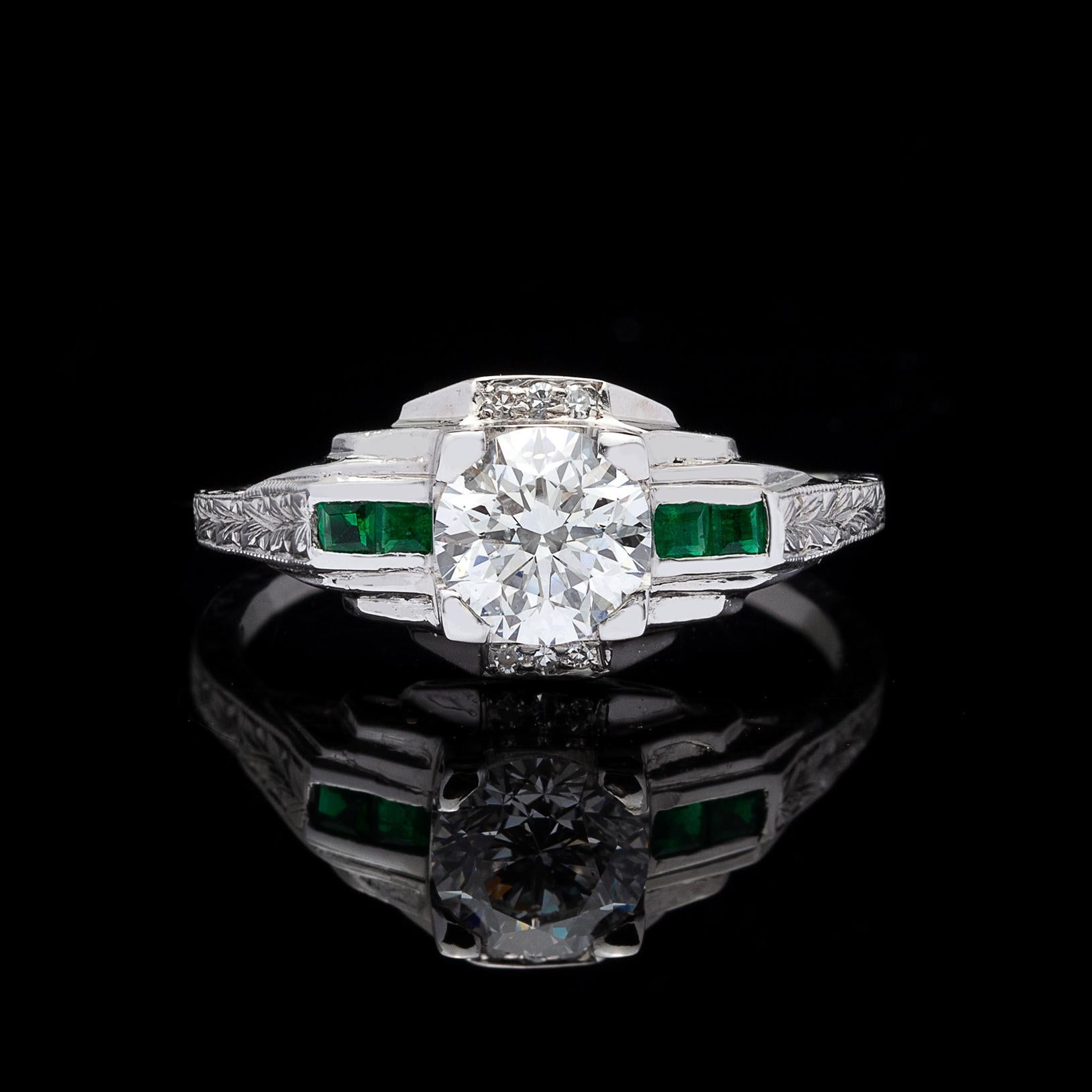 Women's 0.90 Carat F/SI1 Diamond and Emerald Engagement Ring