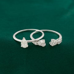 0.90 Ct Handmade Natural Diamond Pear Solitaire Cluster Ring Set 18K White Gold