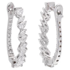 0.90ct Marquise Pear Round Diamond Hoop Earrings 18 Karat White Gold Jewelry