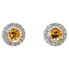 0.90 Ct Natural Citrines and 0.24 Ct Natural Diamonds Earrings