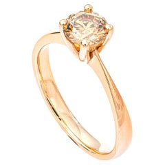 0.90 Ct Natural Fancy Yellow Brown Diamond Ring, No Reserve Price