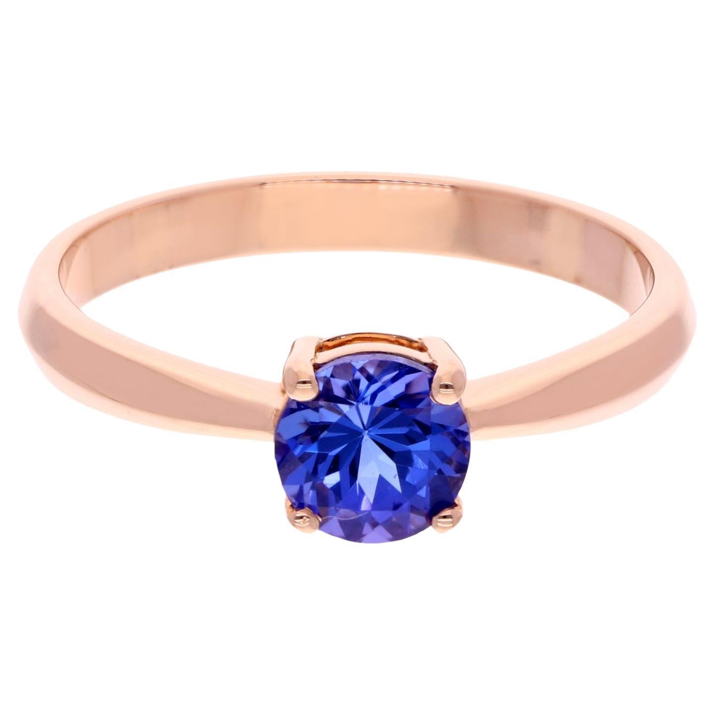 0.90 Ct Solitaire Tanzanite Gemstone Engagement Ring 18 Karat Rose Gold Jewelry For Sale