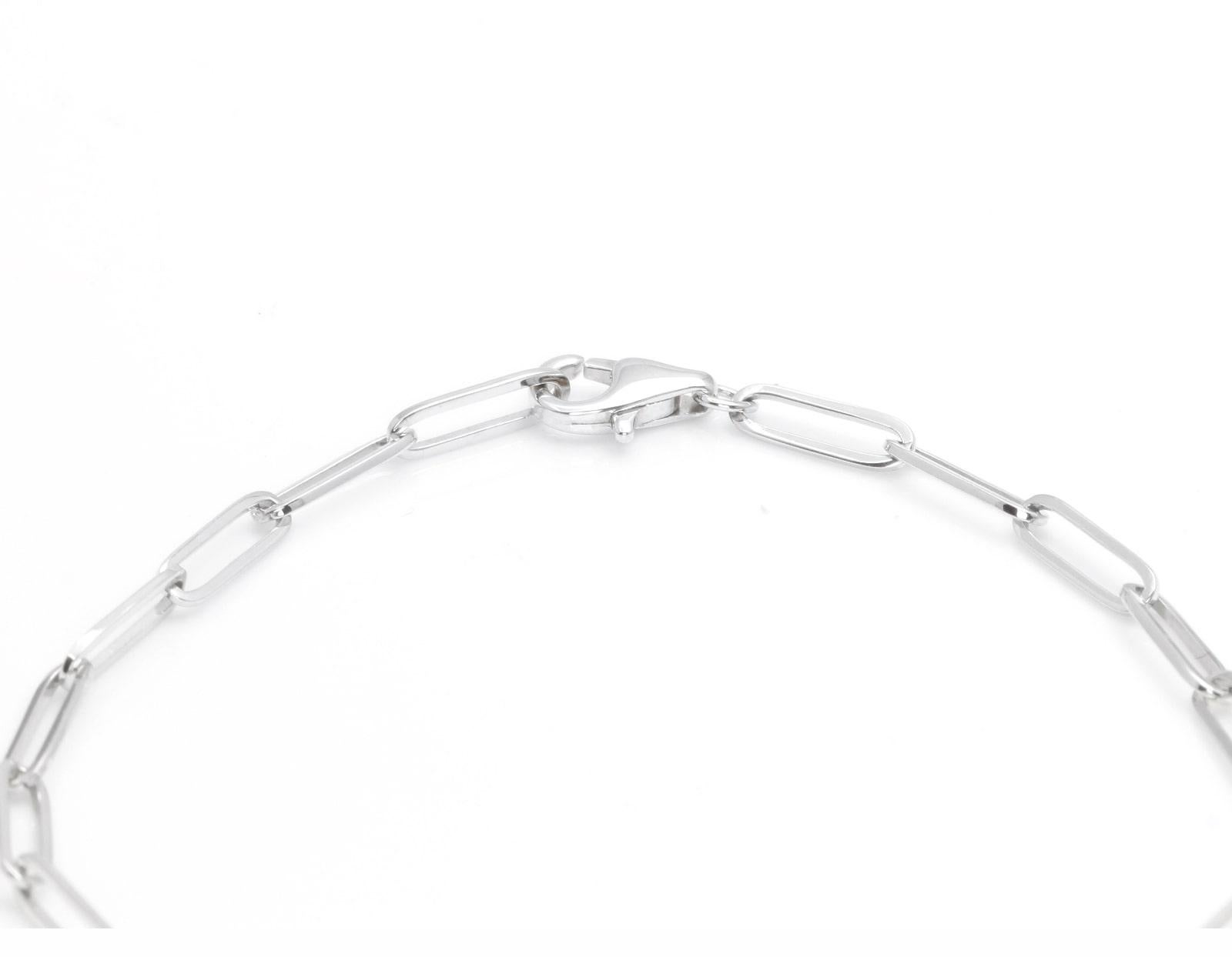 Round Cut 0.90 Ct Stunning Natural Diamond 14K White Gold Tennis Paperclip Style Bracelet For Sale