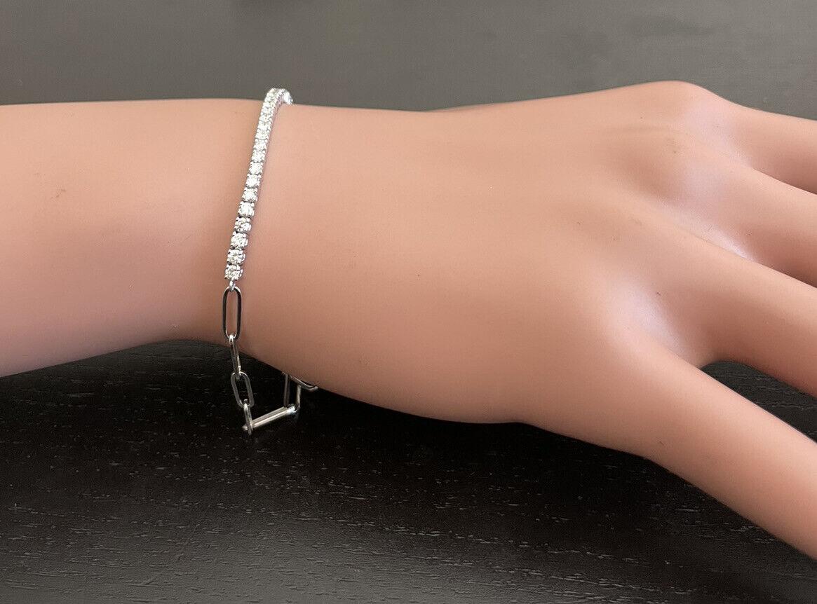 Women's 0.90 Ct Stunning Natural Diamond 14K White Gold Tennis Paperclip Style Bracelet For Sale